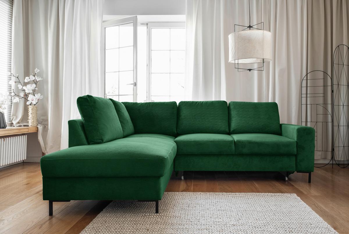 Sedačka LEONIE L, ľavá, smaragdovozelený menčester - čierna/smaragdovozelená, Design, kov/drevo (197/237cm)