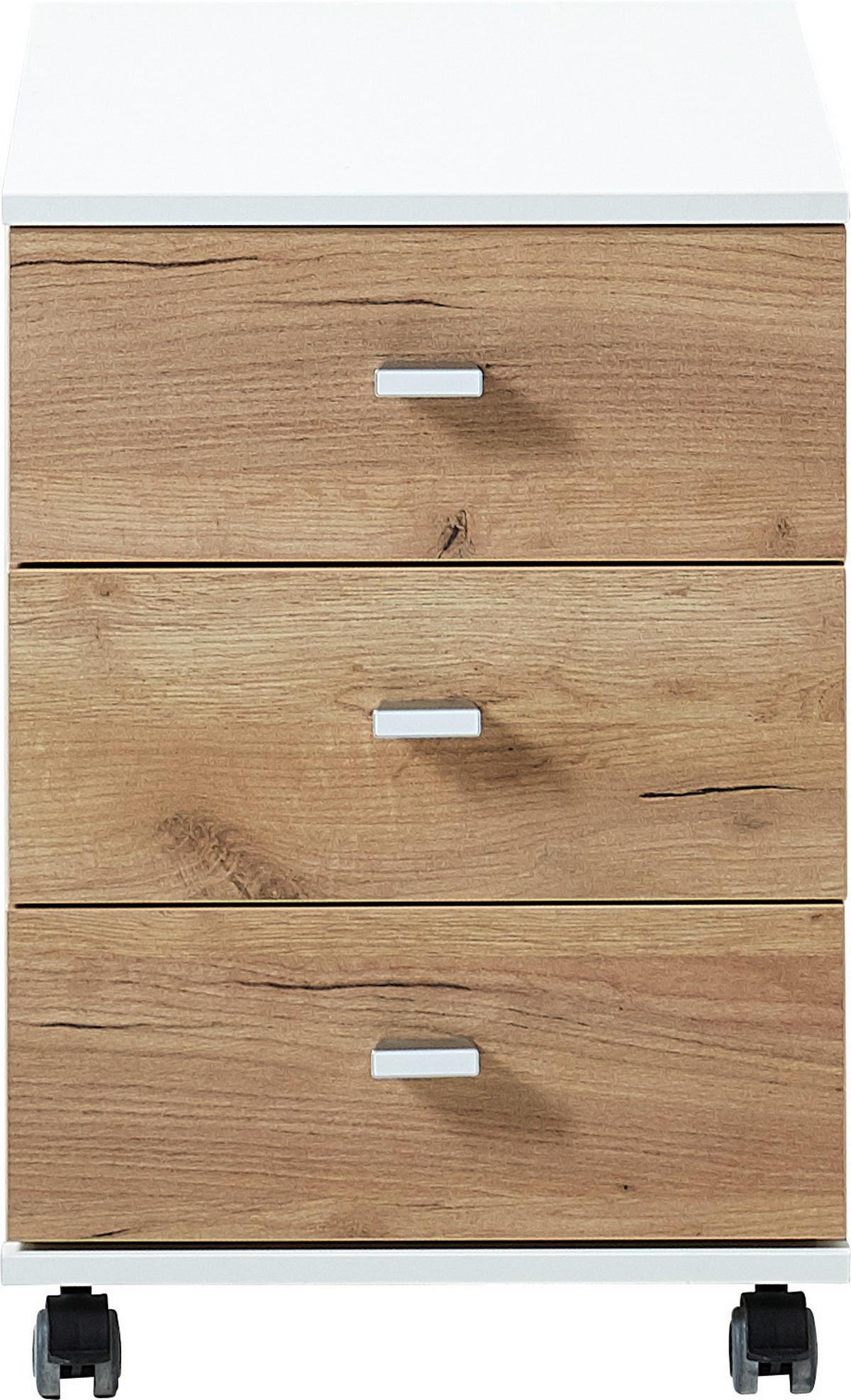 Rollcontainer Eiche Dekor Weiß Gw-Lioni 40x57x49 cm - Eichefarben/Weiß, Design, Holzwerkstoff/Kunststoff (40/57/49cm) - Germania