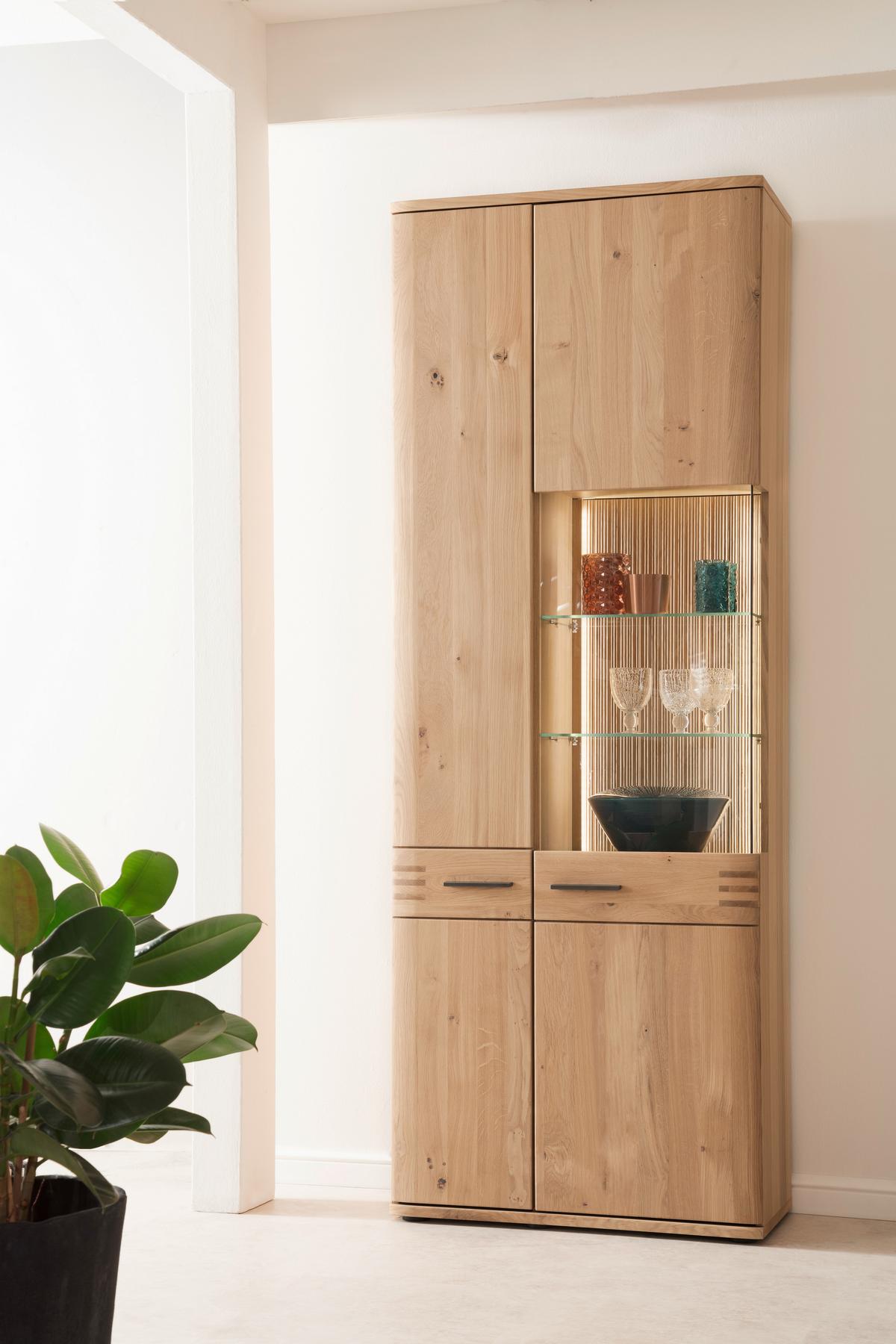 Vitrine Salvador B: 75 cm Eichefarben - Eichefarben/Schwarz, Design, Glas/Holz (75/208/37cm) - Livetastic