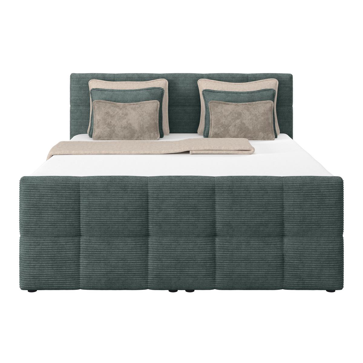 Boxspringbett mit Topper & Bettkasten 160x200 cm Medino - Silberfarben/Blaugrau, KONVENTIONELL, Holz/Holzwerkstoff (160/200cm)