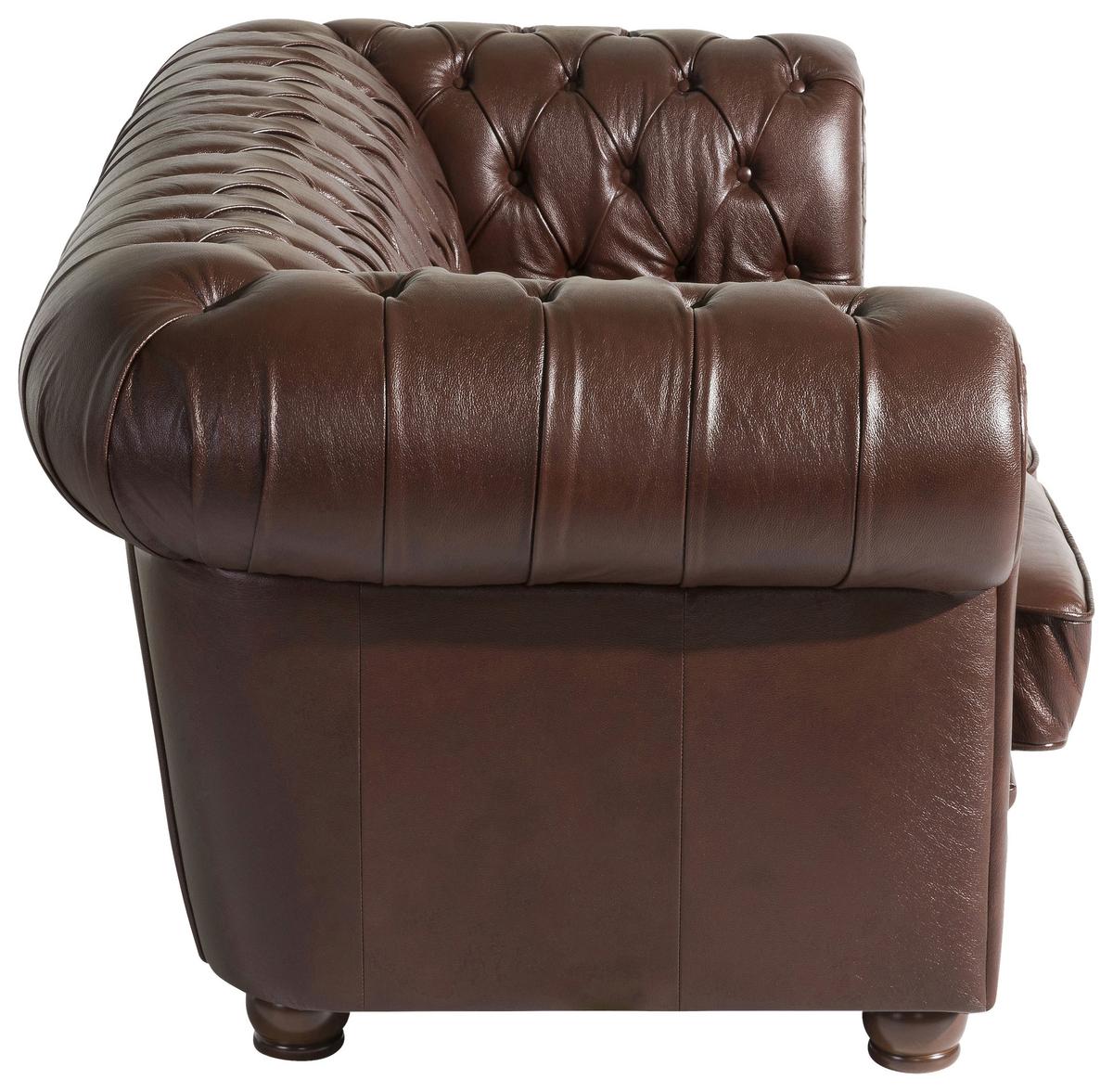 Sitzgarnitur 3-Tlg. Bridgeport Echtleder Braun - Nussbaumfarben/Braun, Design, Leder/Holz (200/76/98cm) - Max Winzer