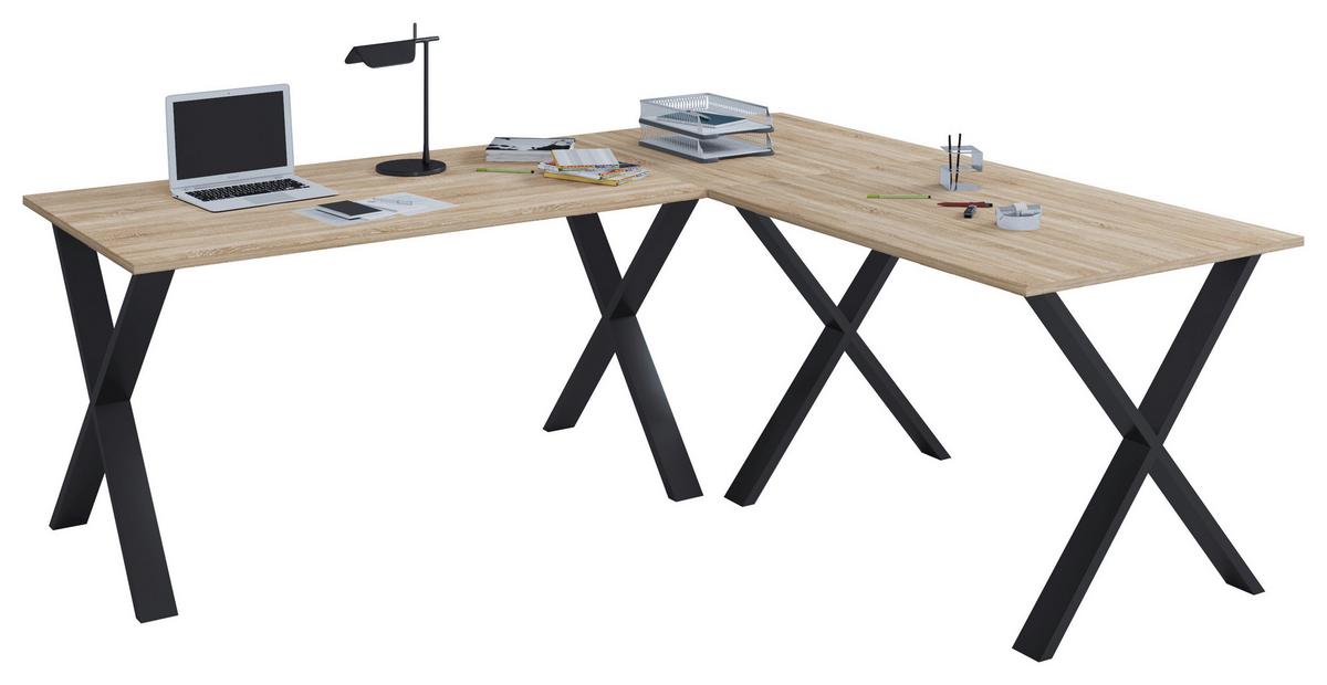 Eckschreibtisch Lona 160x160cm Schwarz/Eiche - Schwarz/Sonoma Eiche, MODERN, Holzwerkstoff/Metall (160/160/76cm) - MID.YOU