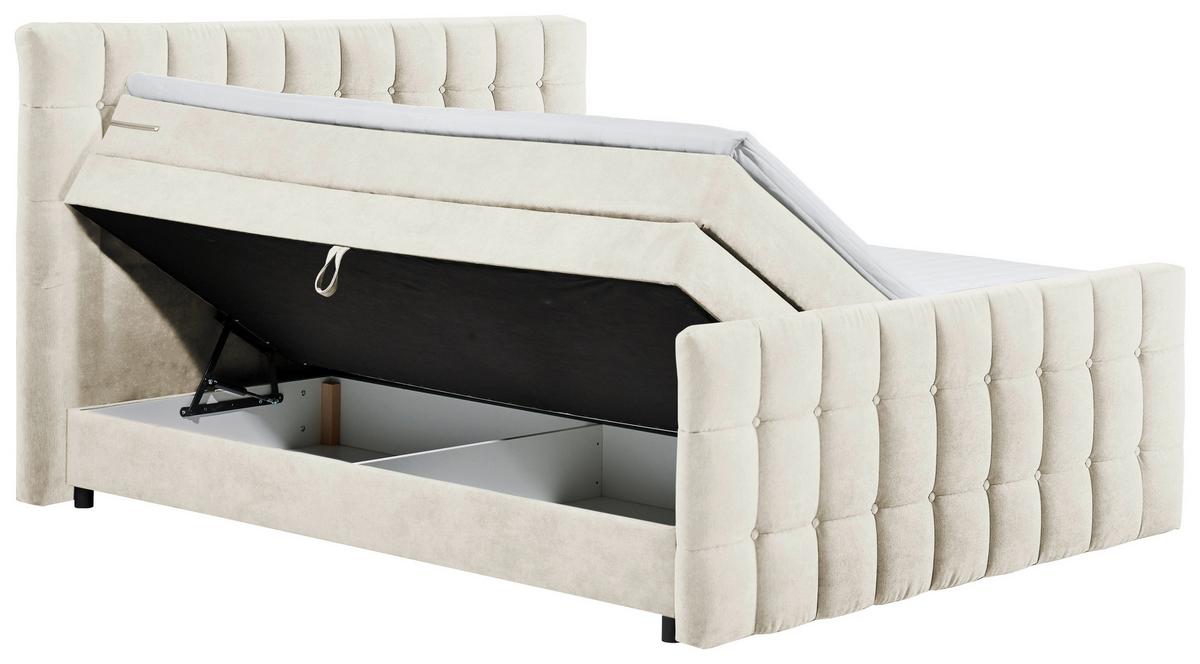 Boxspringbett mit Topper & Bettkasten 180x200 Mendoza - Creme/Schwarz, MODERN, Holzwerkstoff/Textil (180/200cm) - MID.YOU
