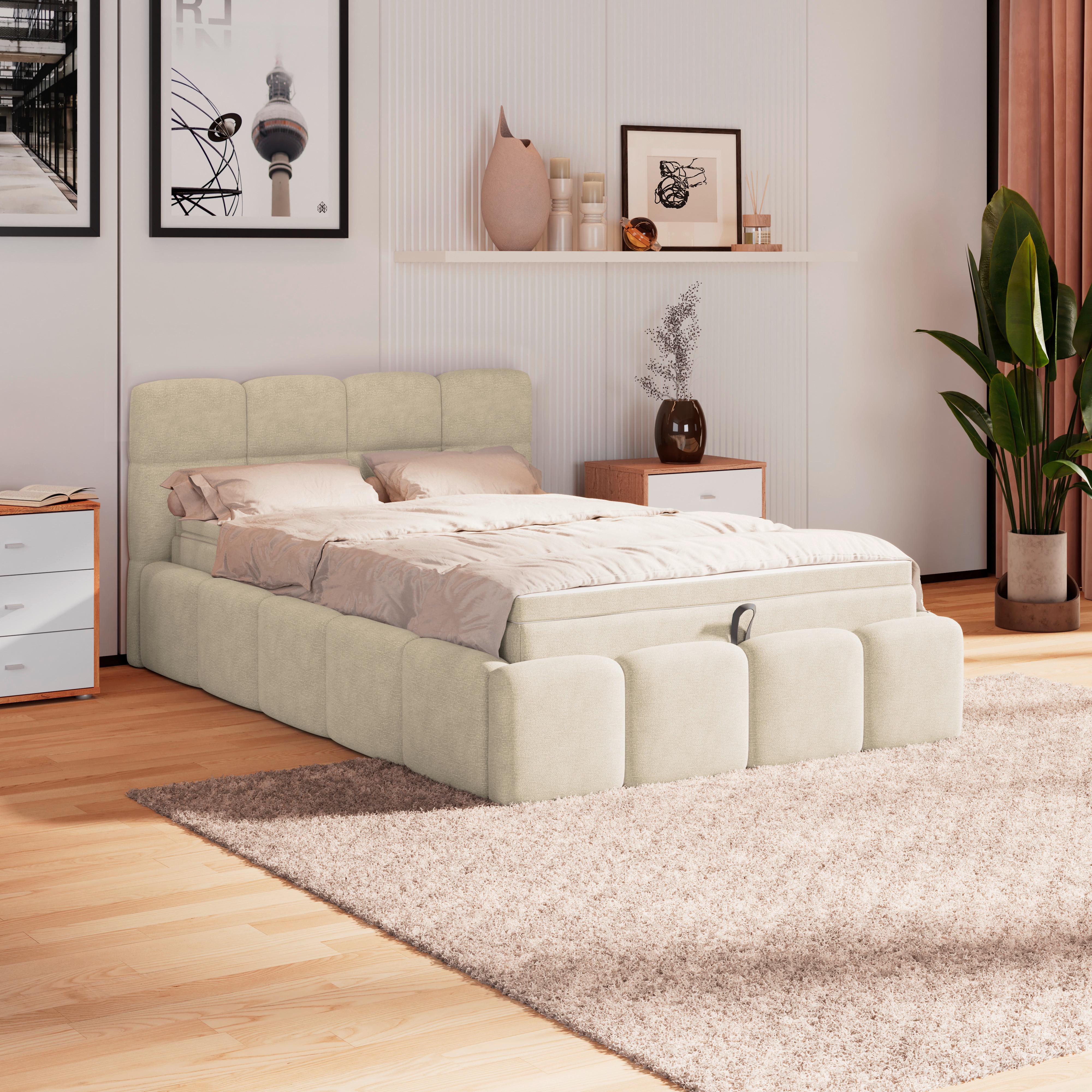 Polsterbett Noe Braun, Lf: 140x200 cm - Schwarz/Braun, Trend, Textil/Metall (140/200cm)