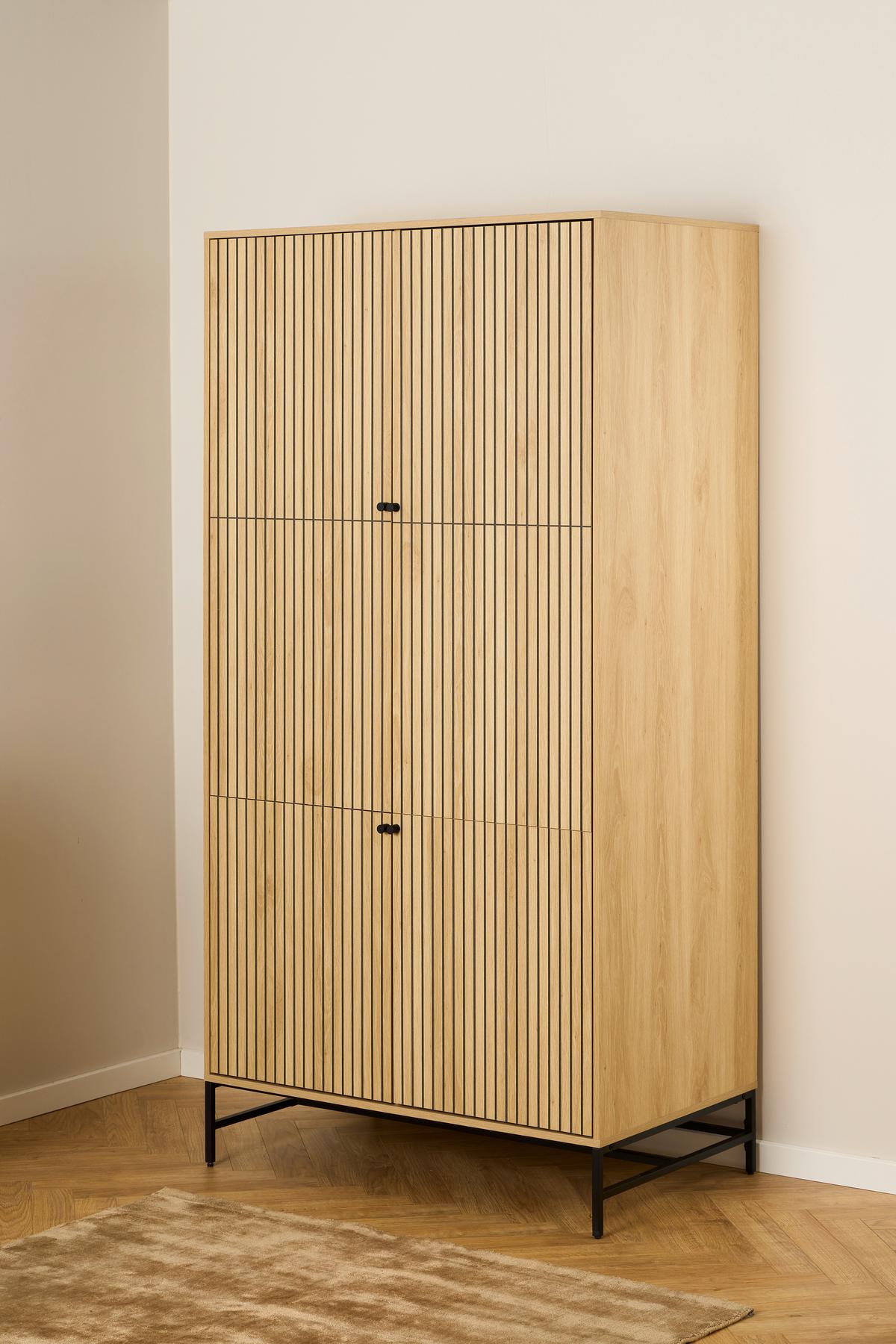 ŠATNÍ SKŘÍŇ S OTOČNÝMI DVEŘMI ALBANY - černá/přírodní barvy, Design, kov/dřevo (99/200/60cm)