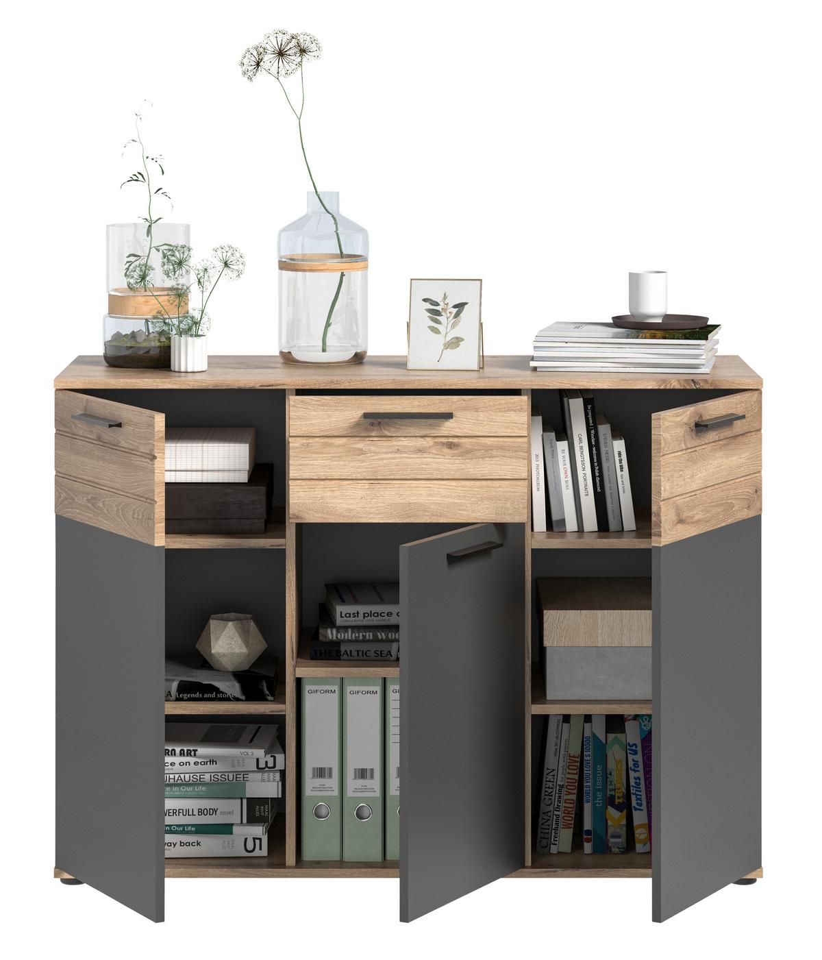 Mason B: 120 Cm Nox Oak Mason - Eichefarben/Grau, Holzwerkstoff (120/87/40cm) - MID.YOU