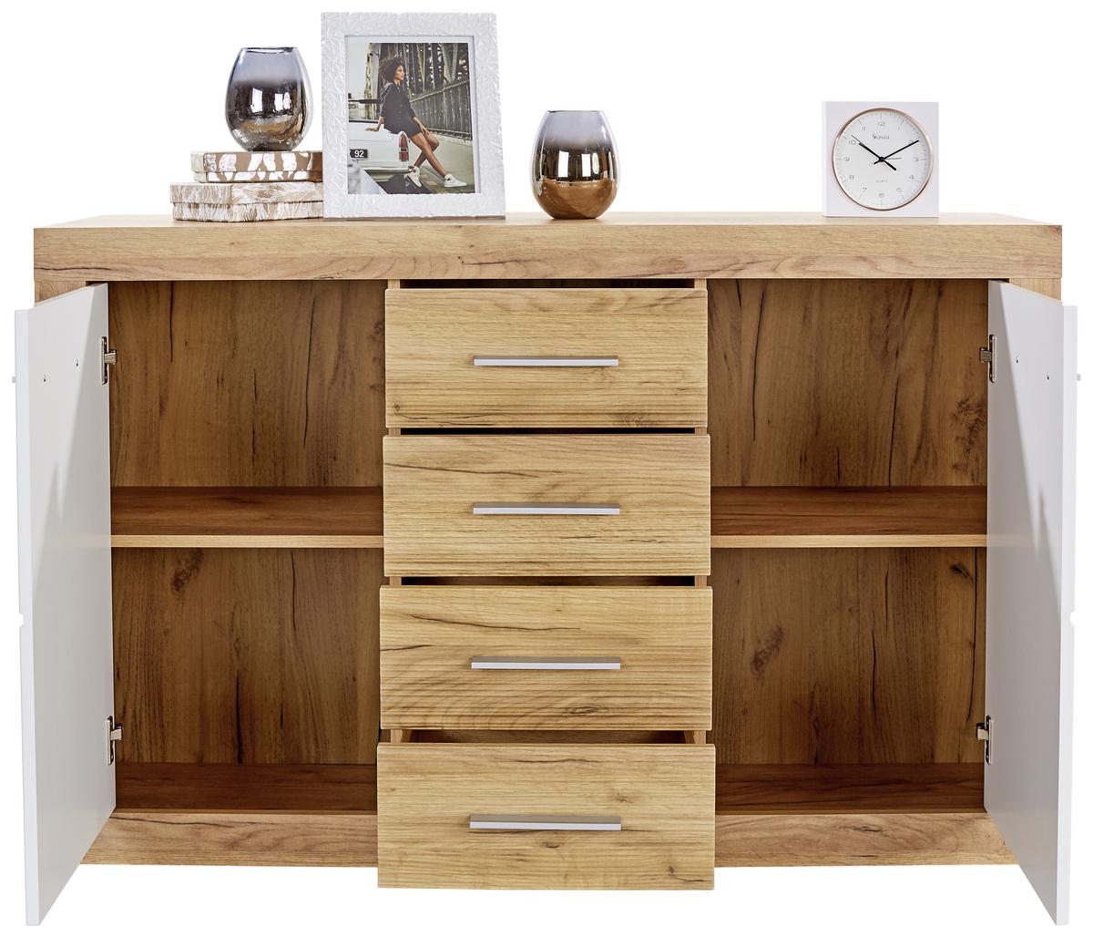 Kommode Xeno, Weiß/Eichefarben BxHxT: 137,5x86x39,9 cm - Eichefarben/Weiß, MODERN, Holzwerkstoff (137,5/86/39,9cm)