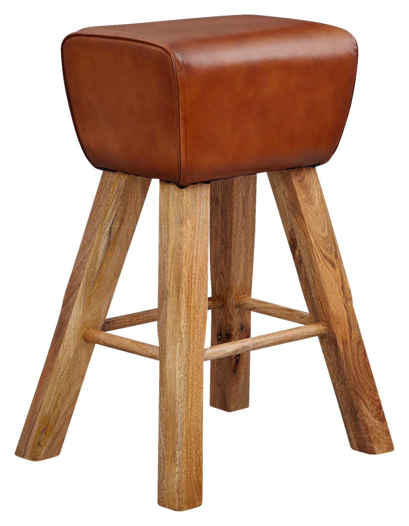 Barhocker Mangoholz/ Echtleder Wohnling Braun
