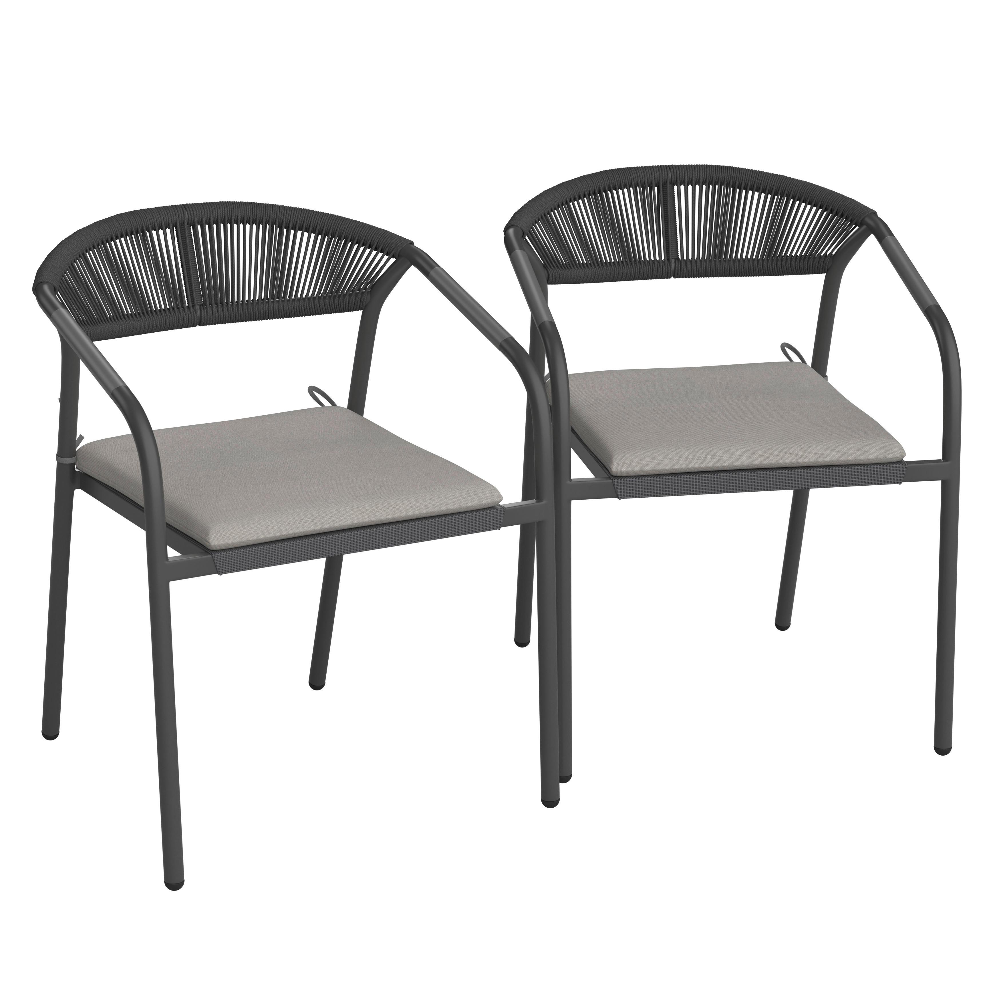 Sada zahradních křesel BENICIO - šedá/černá, Moderní, kov/textil (56/80/64cm) - Bessagi Garden