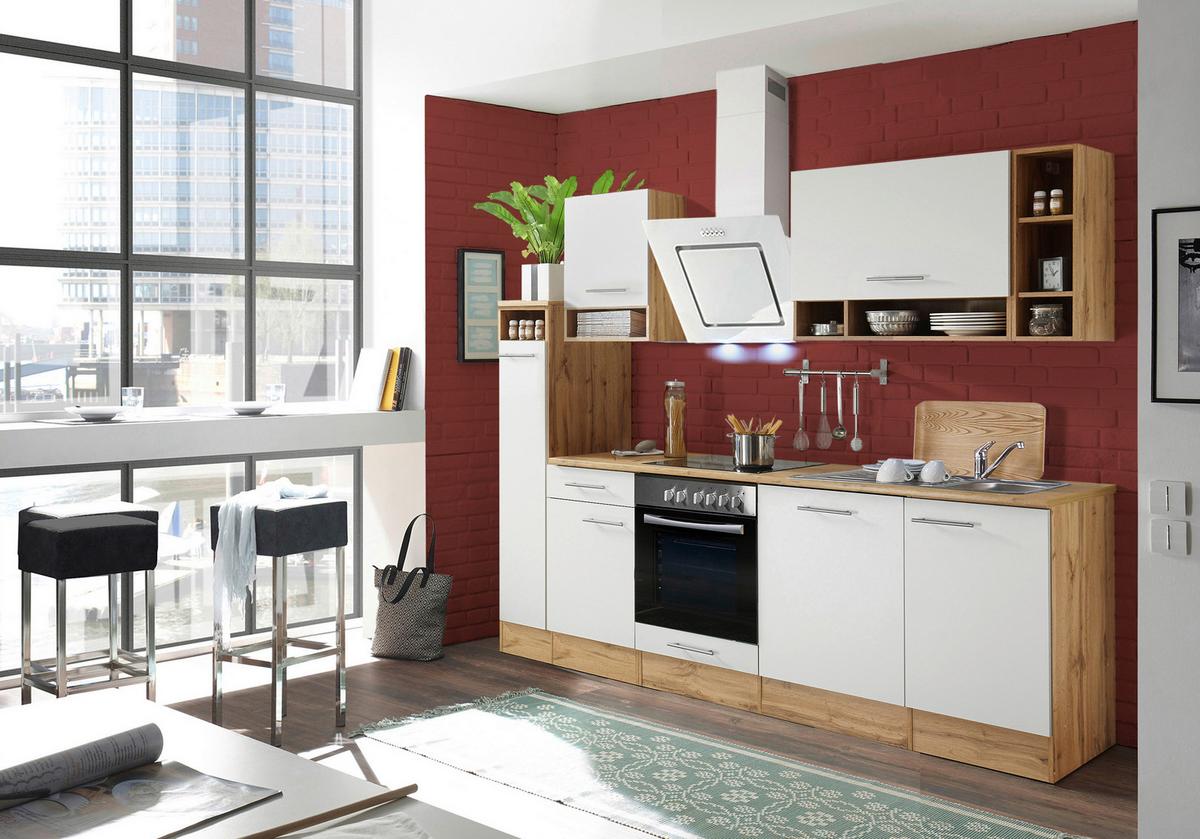 Küchenzeile ohne Geräte B: 250 cm Weiß/Wildeiche Dekor - Wildeiche/Weiß, Basics, Holzwerkstoff (250/205/60cm) - Respekta