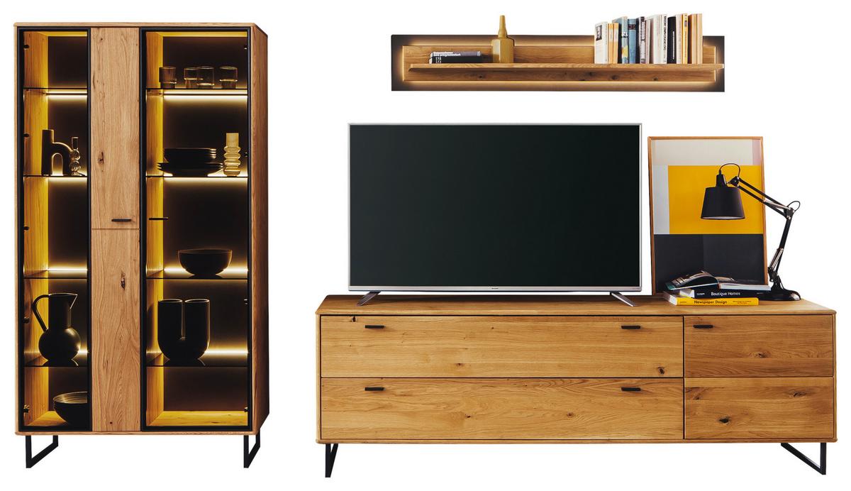 Wohnwand Arezzo Wildeiche/Anthrazit B: 319 cm - Wildeiche/Anthrazit, Design, Glas/Holz (319/186/50cm) - MID.YOU