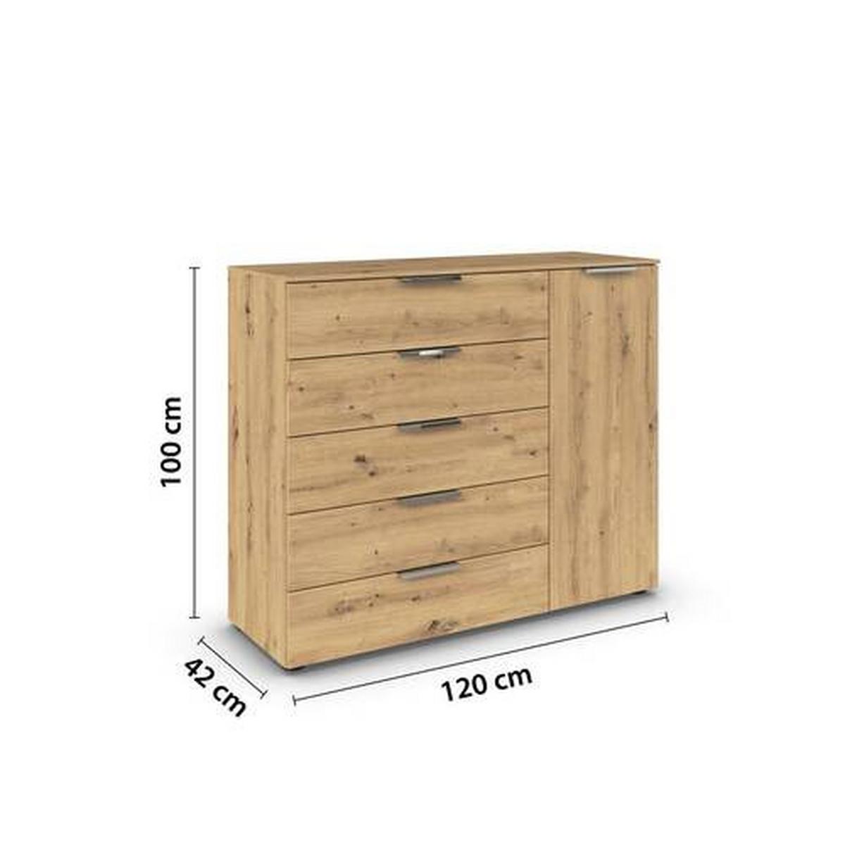 Kommode Flipp Eiche/chromfarben B: 120 Cm - Chromfarben/Schwarz, MODERN, Holzwerkstoff (120/100/42cm) - Rauch Möbel