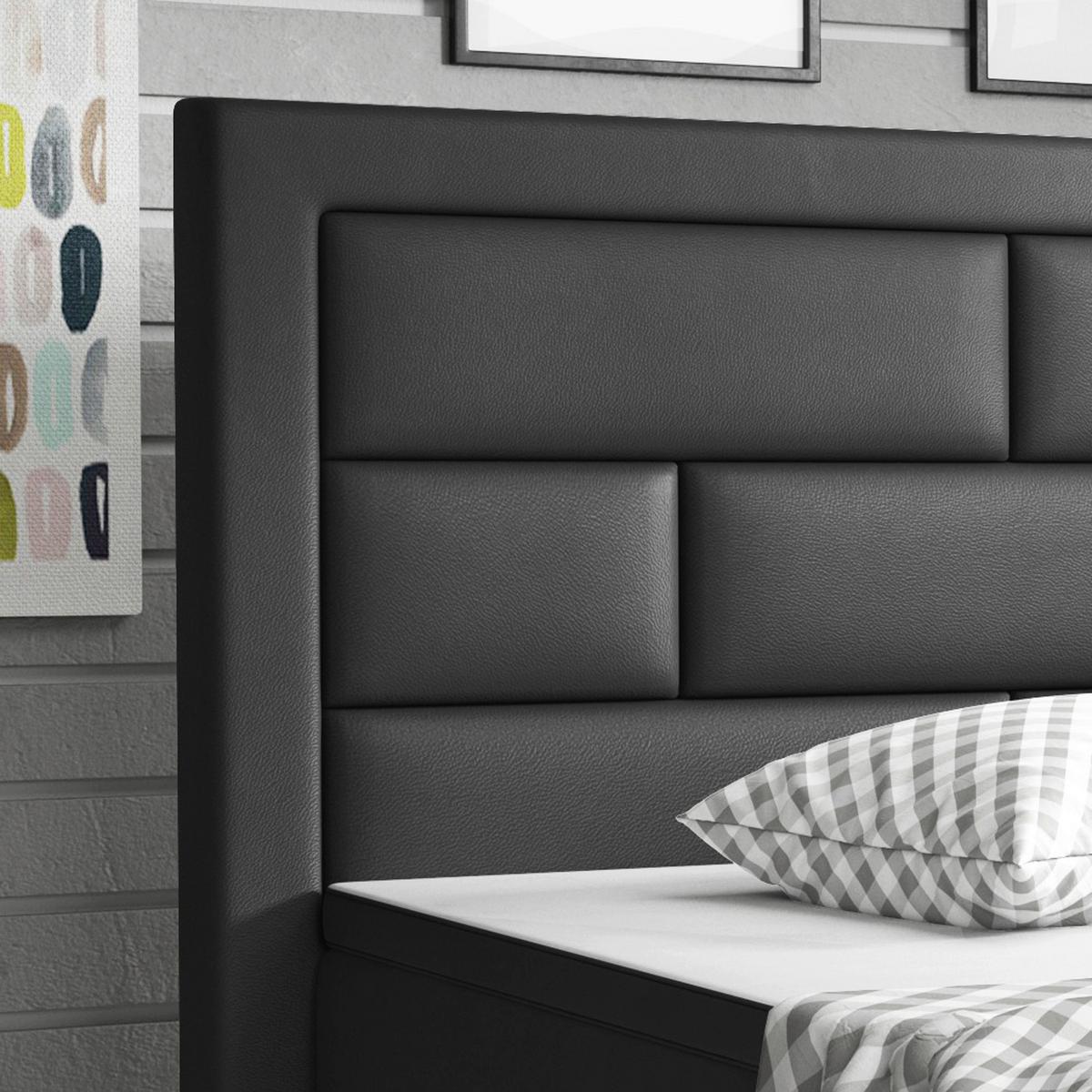 Boxspringbett Mit Topper Lederlook 180x200 Nizza - Silberfarben/Schwarz, KONVENTIONELL, Leder/Textil (180/200cm) - MID.YOU
