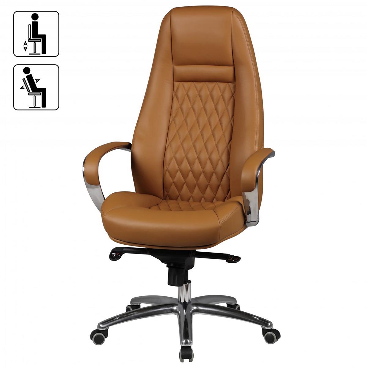 Kancelárske kreslo Austin z pravej kože - svetlohnedá/hliníková, Modern, kov/koža (68/130/68cm) - MID.YOU