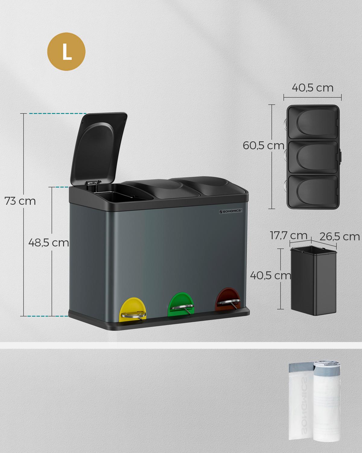 Abfallsammler Dunkelgrau B: 60,5cm - Dunkelgrau/Schwarz, Basics, Kunststoff/Metall (60,5/48,5/40,5cm)
