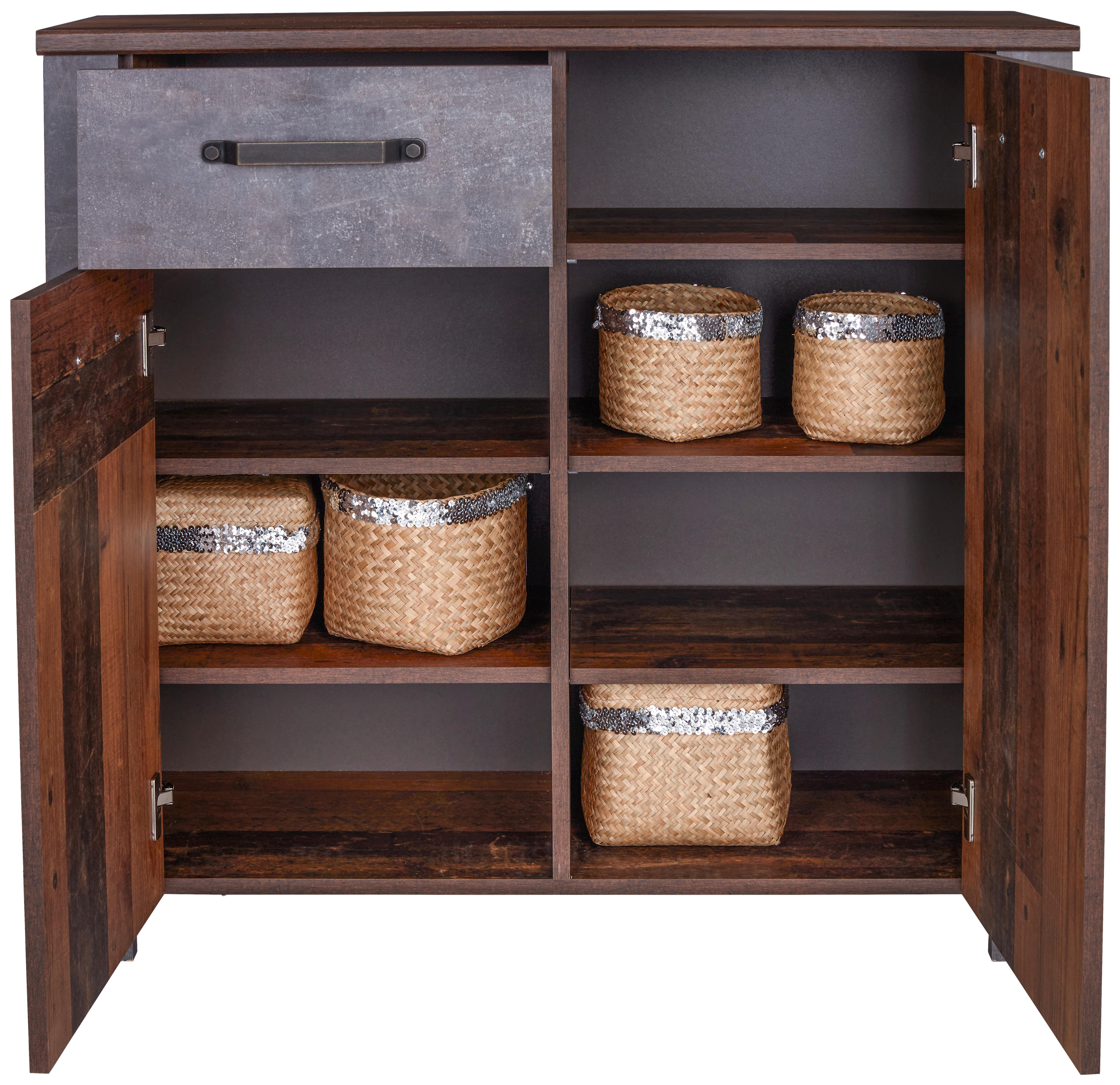 Kommode Mit Soft-Close B: 96cm Ontario, Old Style/Betonoptik - Eichefarben/Grau, Trend, Holzwerkstoff (96/94/37cm) - Ondega