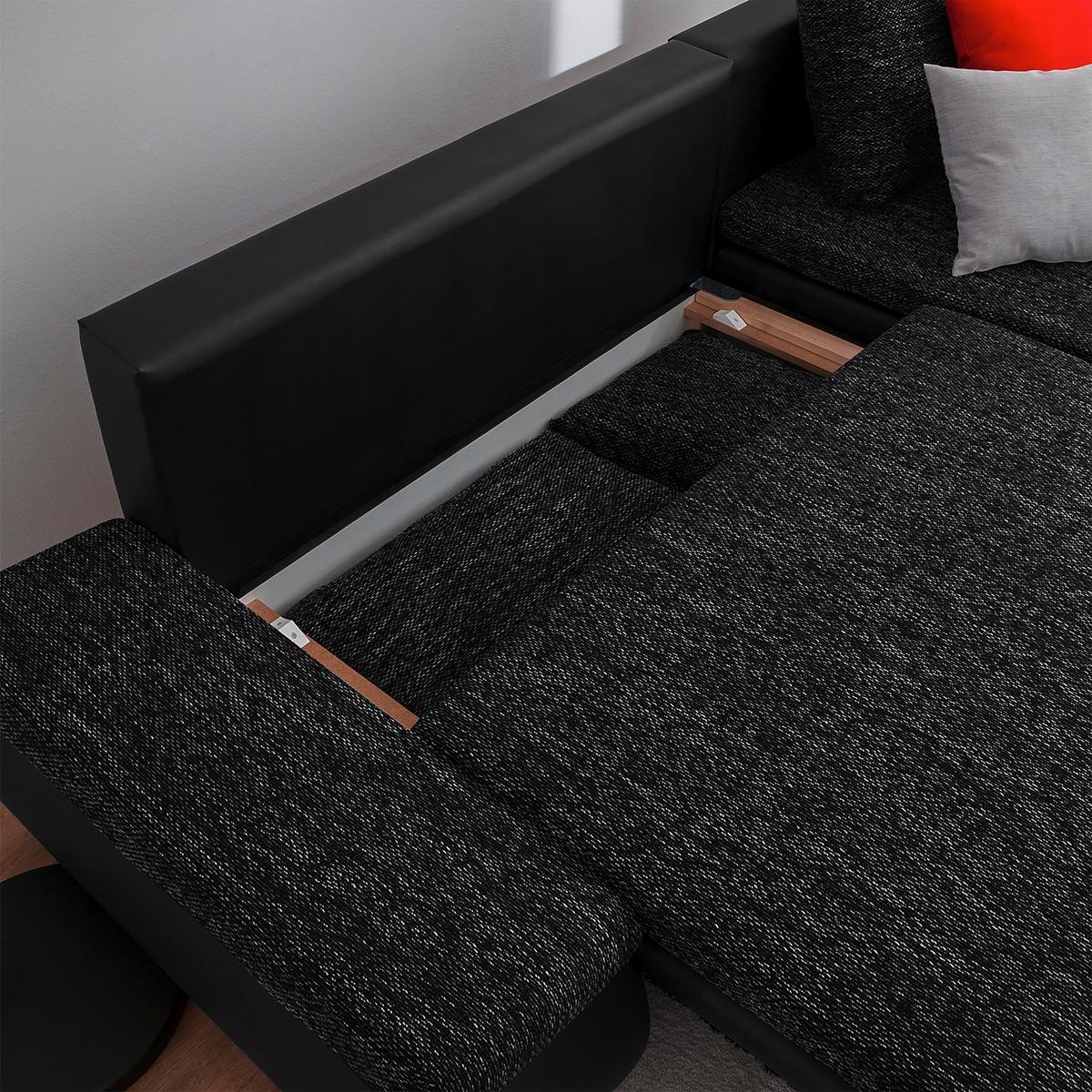 Ecksofa Acra Schwarz S: 266x175 Cm - Chromfarben/Schwarz, Design, Textil (266/175cm) - Livetastic