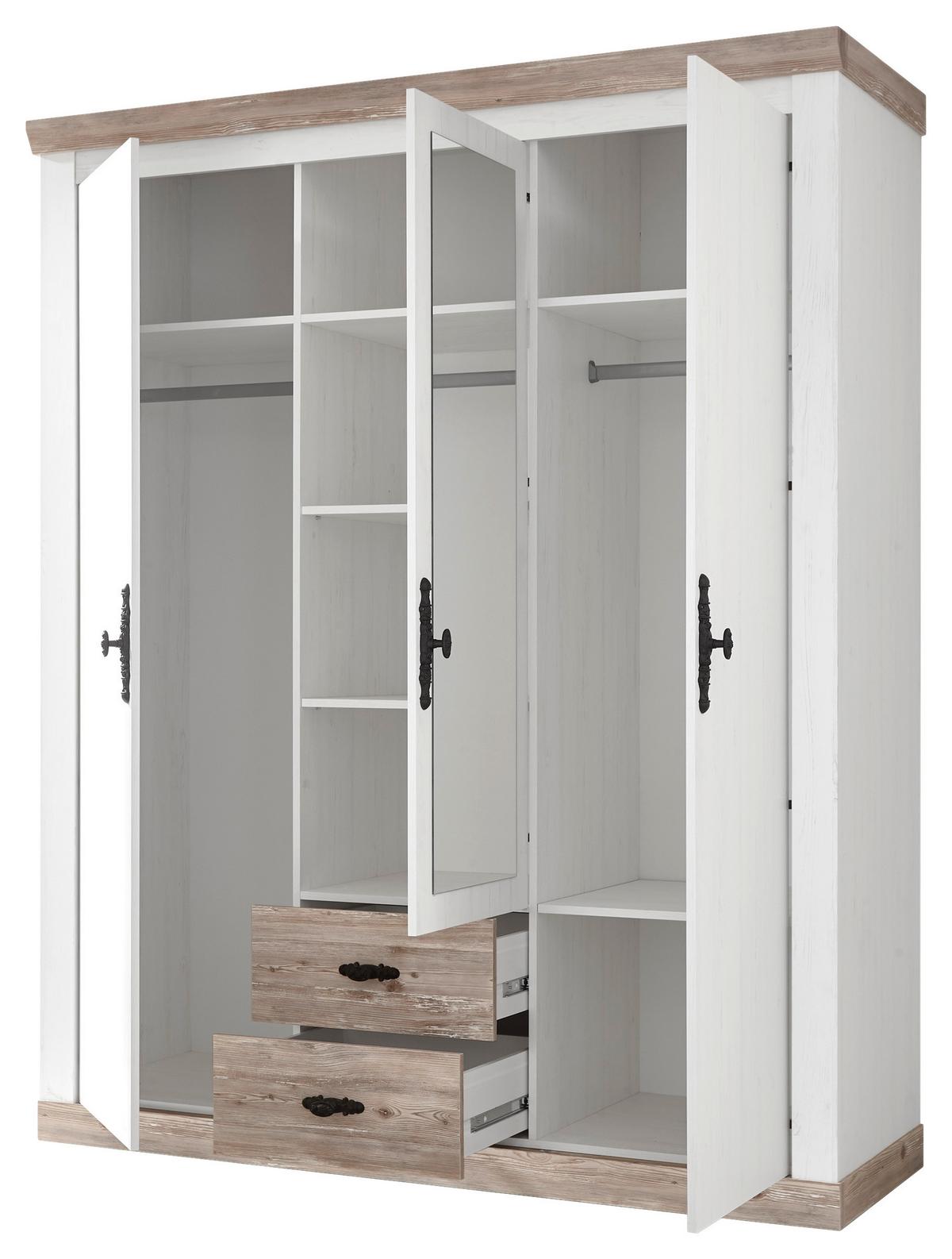 Kleiderschrank Florenz Pinie Weiß Dekor, B: 169cm - Hellbraun/Pinienfarben, Design, Holzwerkstoff (169/201/60cm) - MID.YOU