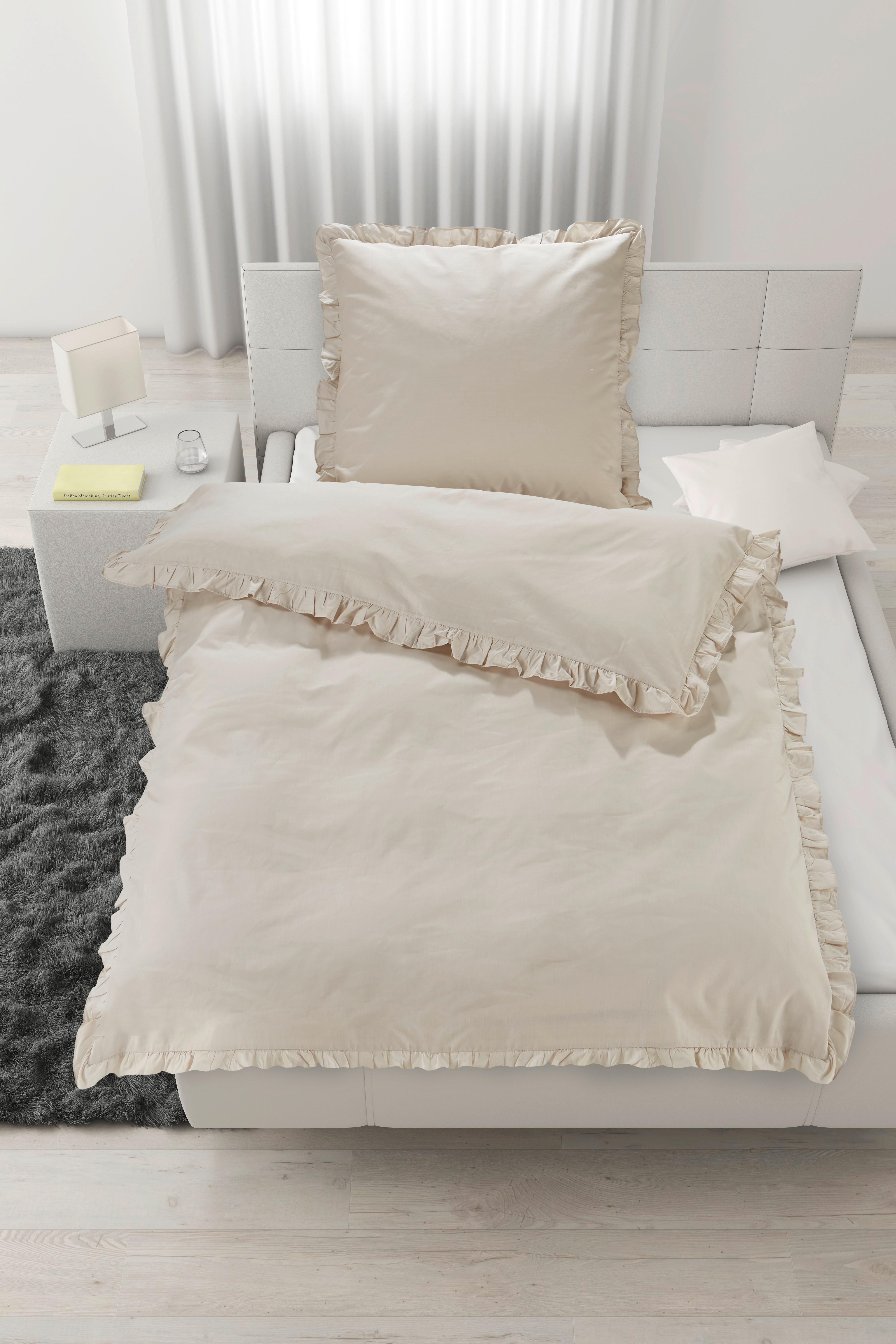 POSTEĽNÁ BIELIZEŇ Ruschen, 70/90 140/200cm - piesková, Romantik / Landhaus, textil (140/200cm) - Zandiara