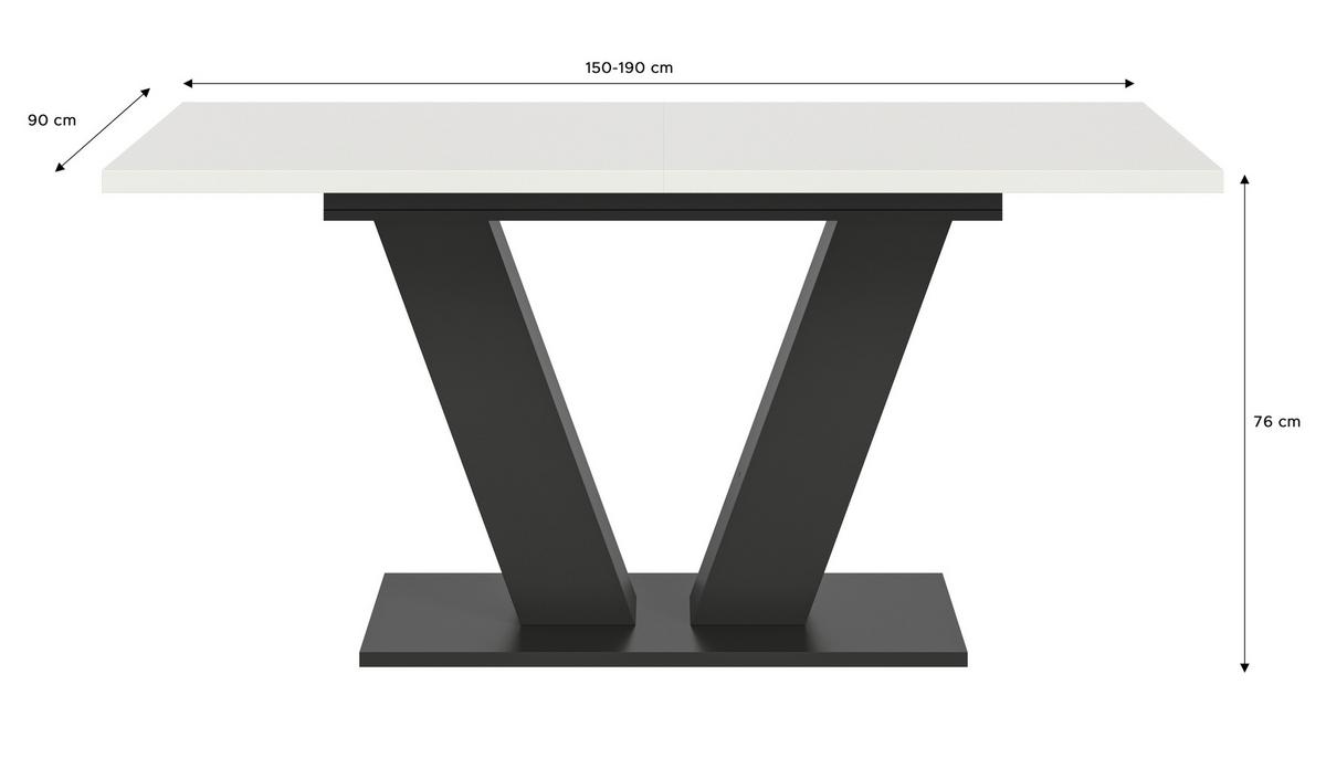 Ausziehtisch Marlon 150 Azq Grau/weiß Auf 190cm Ausziehbar - Weiß, Trend, Holzwerkstoff (150-190/90/75cm)
