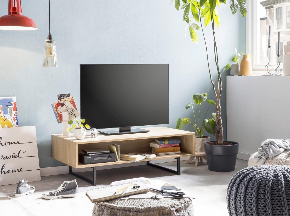 Couchtisch Naturfarben/schwarz B: 110 Cm - Schwarz/Naturfarben, Design, Holzwerkstoff/Metall (110/55/38cm) - Livetastic