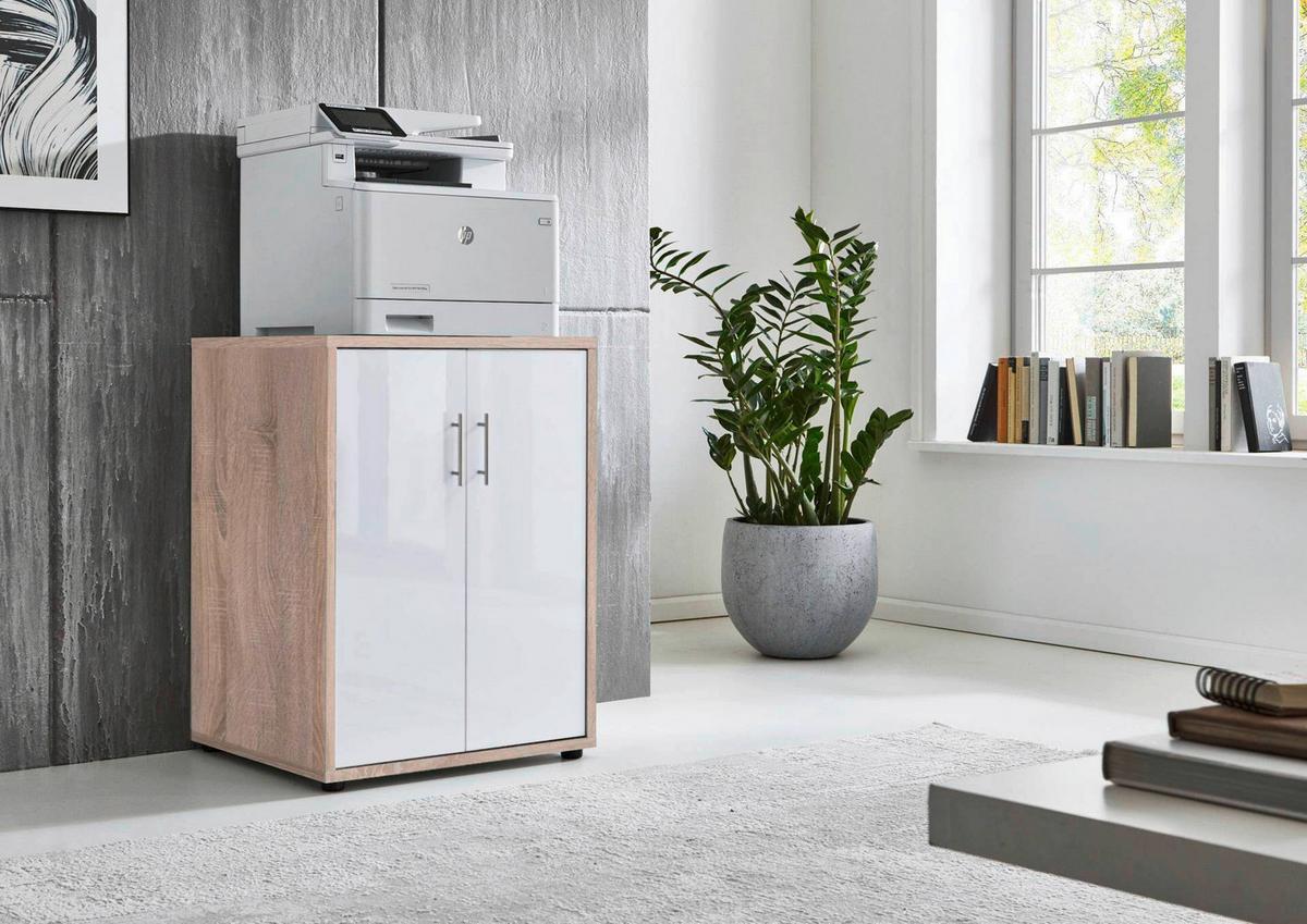 Aktenschrank Office Edition Weiß Hg/Eiche Dekor B: 54cm - Weiß Hochglanz/Sonoma Eiche, MODERN, Holzwerkstoff (54/74/50cm) - MID.YOU