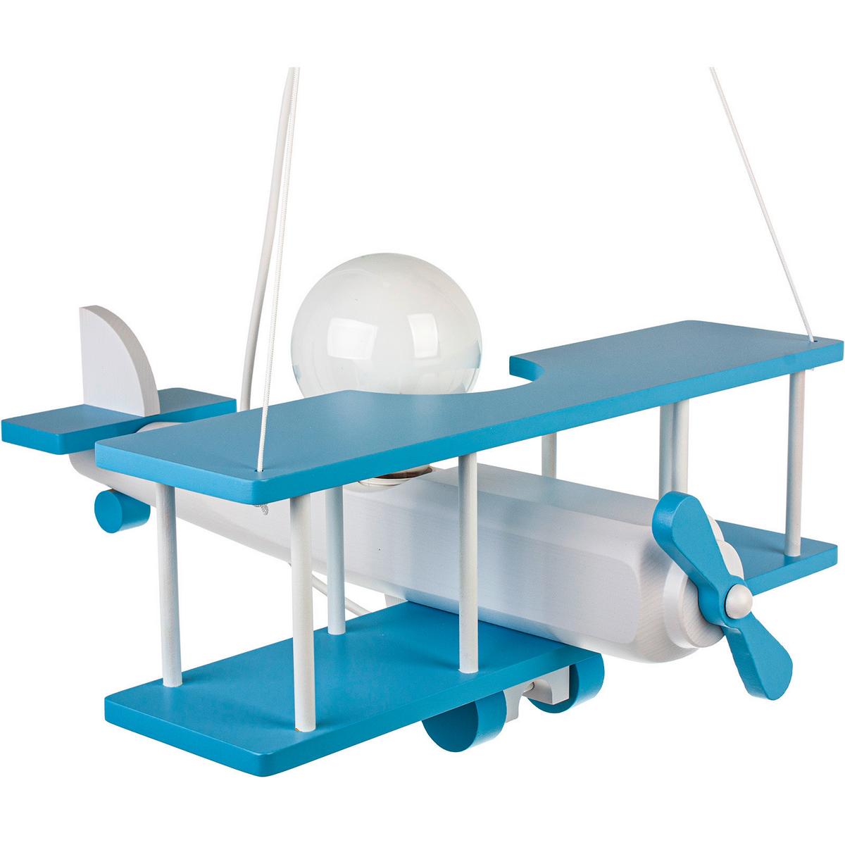 Kinderhängeleuchte Flugzeug H: 75 cm 1-Flammig - Blau/Weiß, KONVENTIONELL, Holz (42/45/75cm)