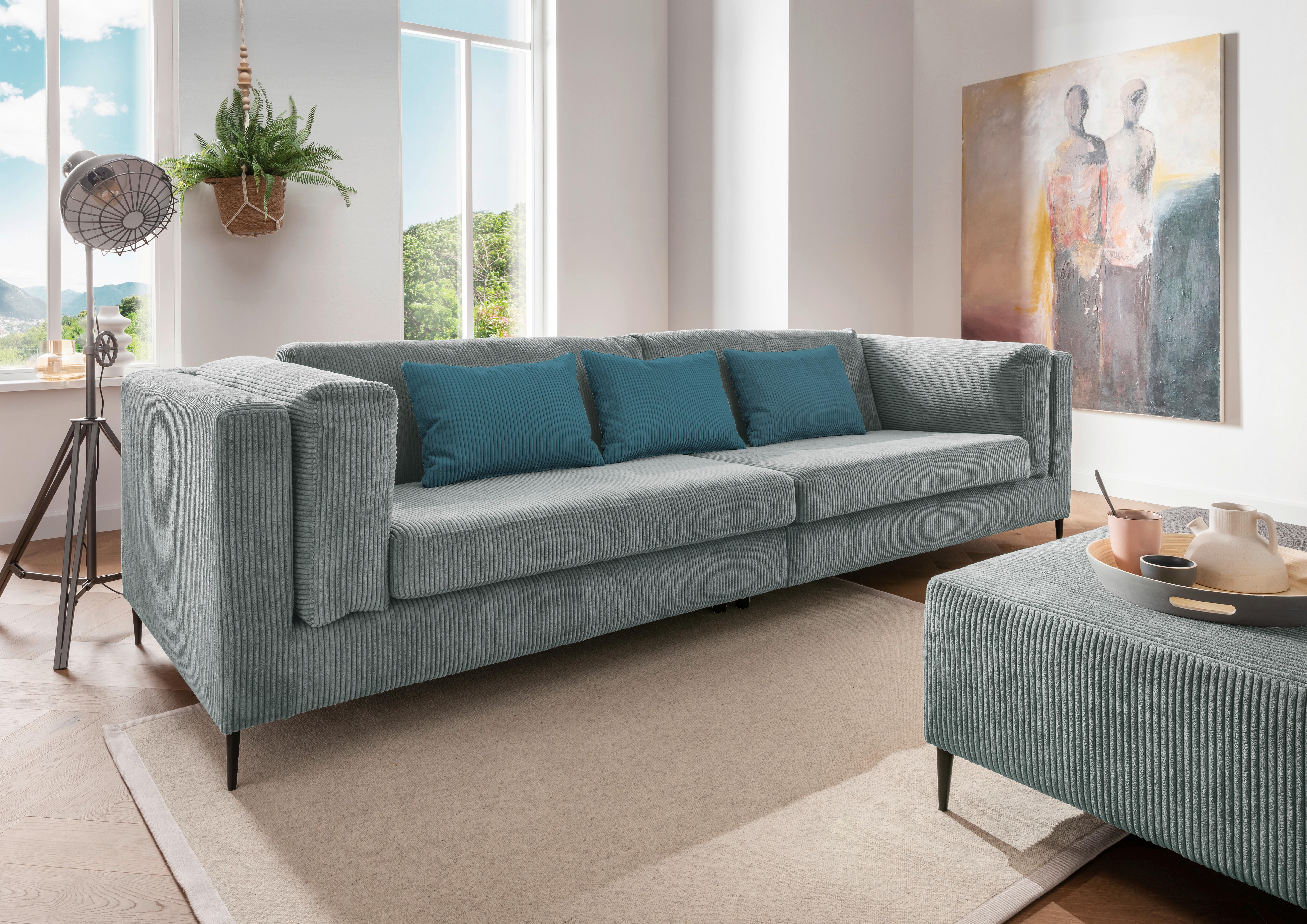 4-Sitzer-Sofa Roma Hellblau Kord - Petrol/Schwarz, Design, Textil (306/83/113cm) - Livetastic