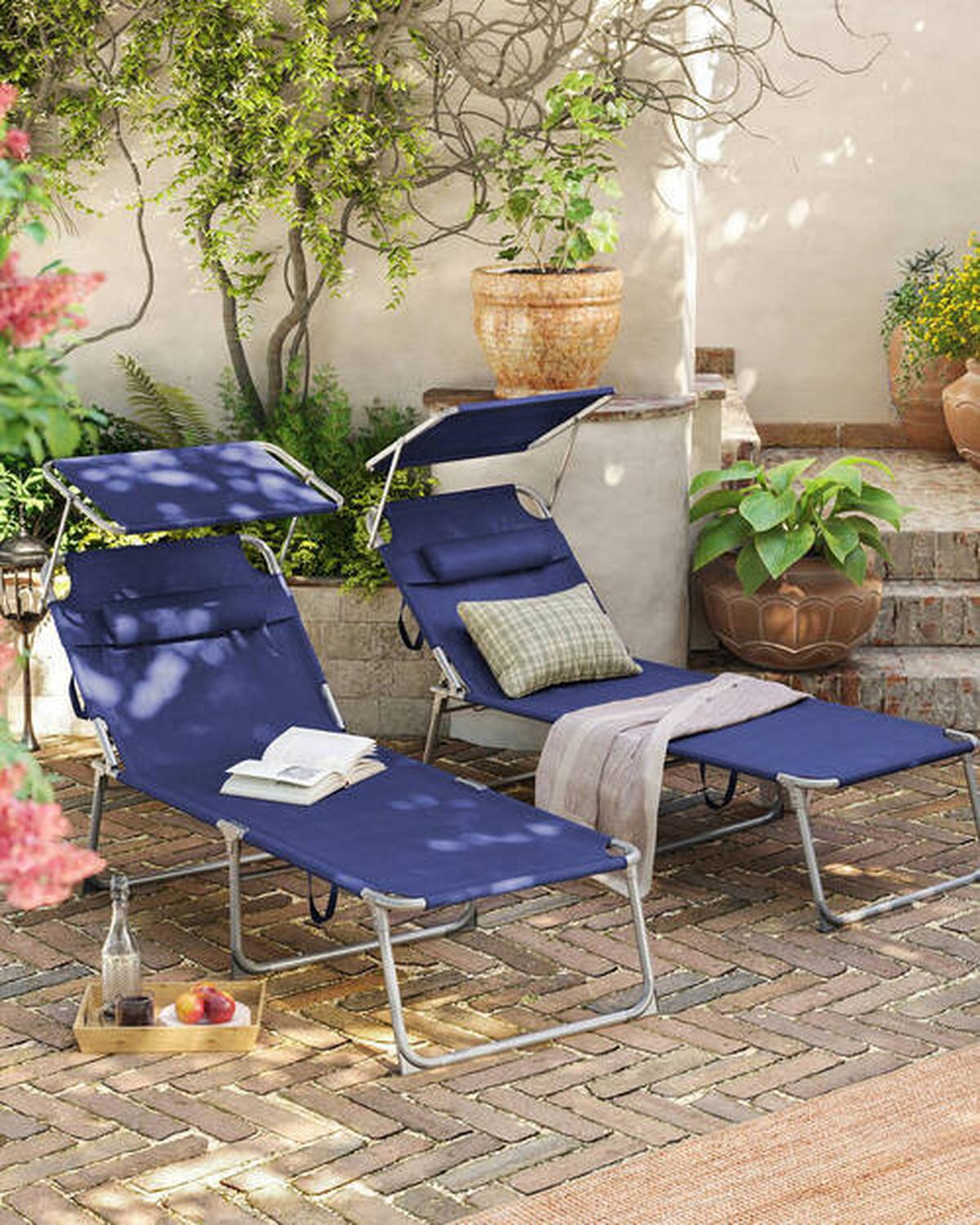 Gartenliege Dunkelblau Inkl. Sonnendach, B: 71 Cm - Alufarben/Dunkelblau, MODERN, Textil/Metall (71/38/200cm) - Modante