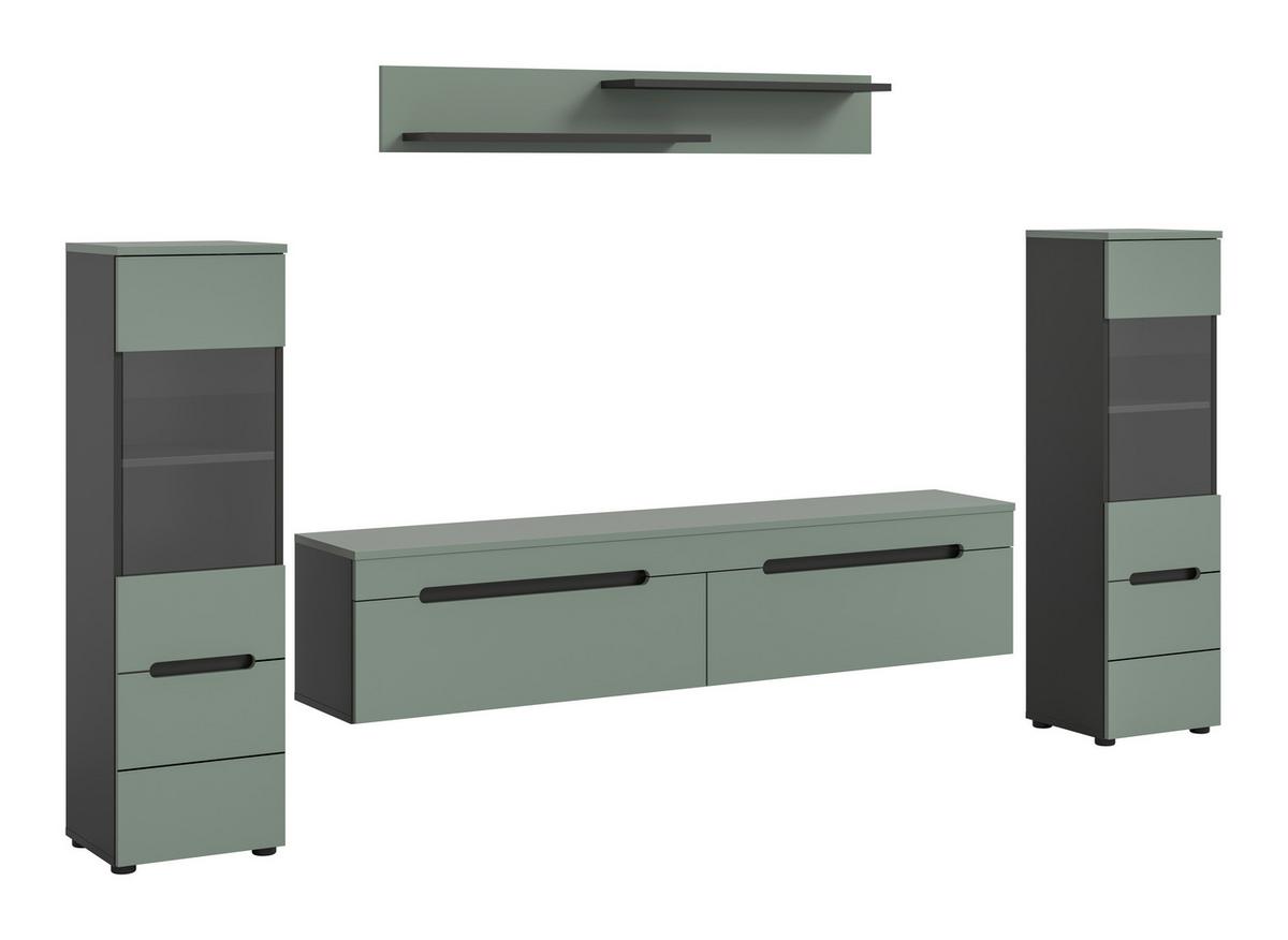 WOHNWAND Canu Graugrün B: 272cm - Schwarz/Graugrün, Design, Holzwerkstoff (272/141/33cm) - Livetastic
