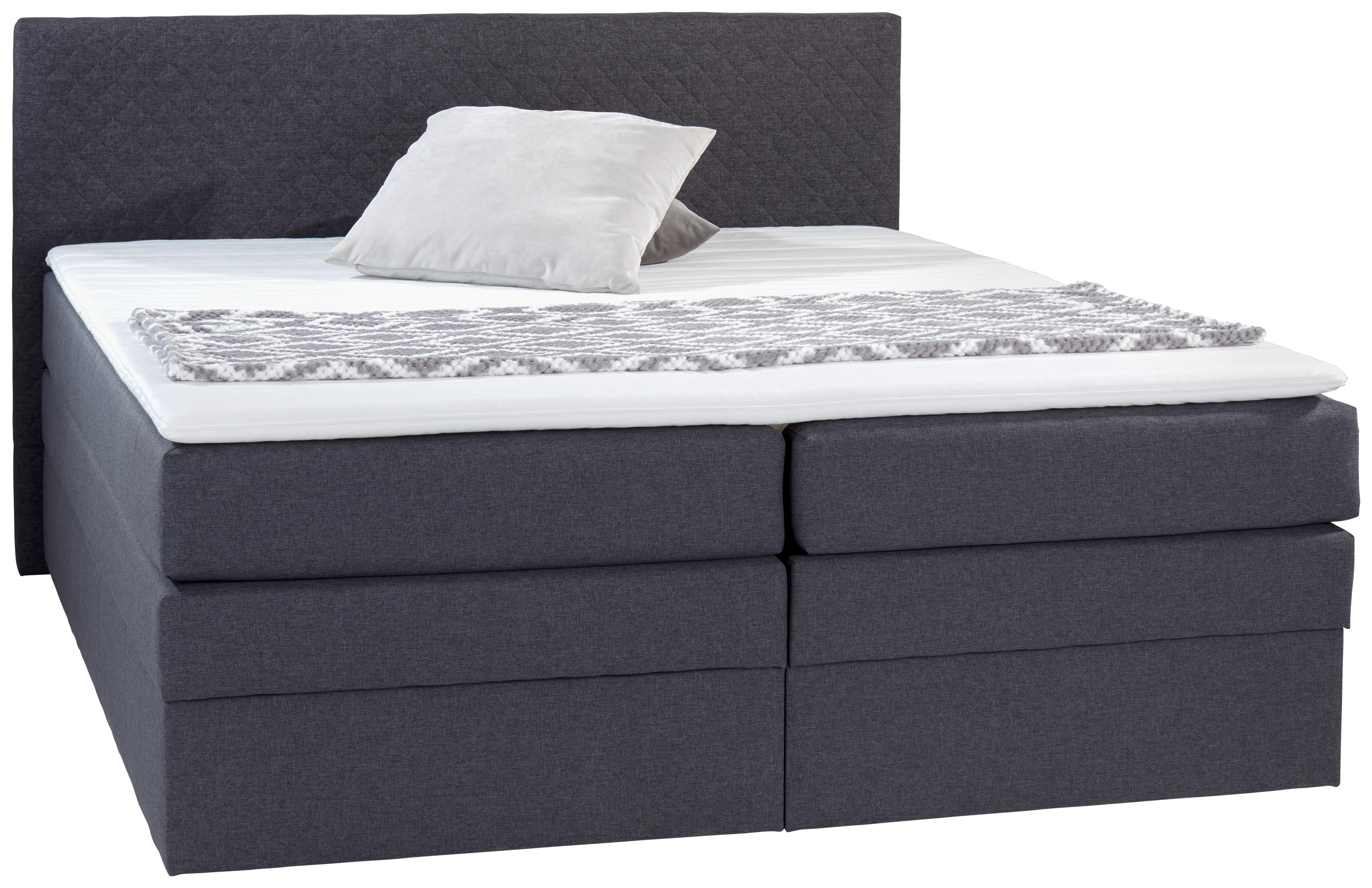Boxspringbett mit Topper + Bettkasten 160x200 cm Leah - Dunkelgrau/Schwarz, KONVENTIONELL, Holz/Textil (160/200cm)