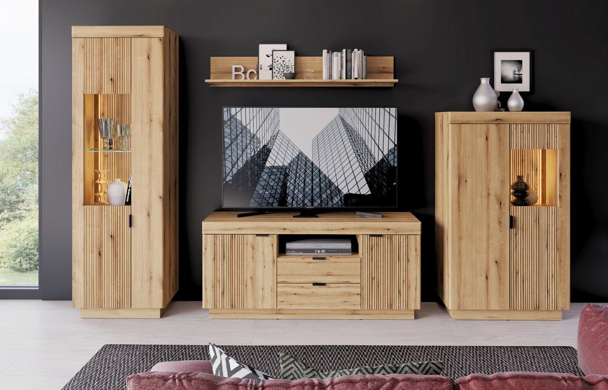 Stapelprogramm Delamar4-teilig Eichefarben B: 328,5 - Eichefarben, Trend, Glas/Holzwerkstoff (328,5/197,8/39,6cm)