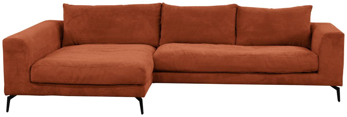 Ecksofa Berlin Cord Kupferfarben 172x313 Cm - Schwarz/Kupferfarben, Design, Textil (172/313cm) - Livetastic
