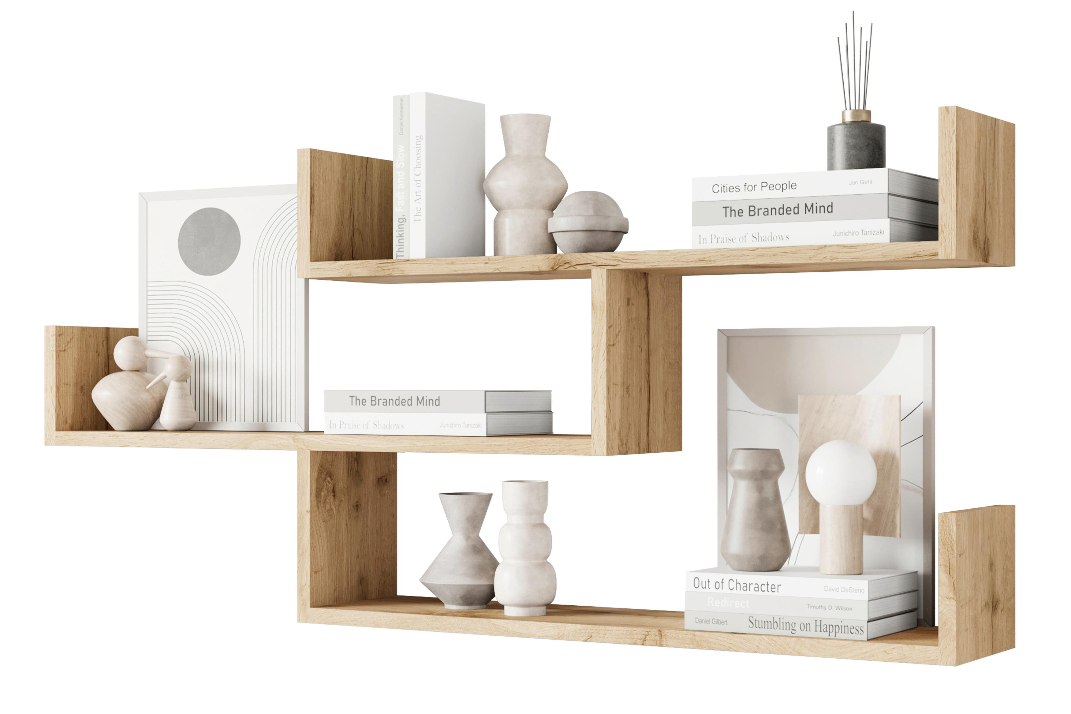 Wandregal Trio Eiche Wotan Dekor B: 119,1cm - Eiche Wotan, Basics, Holzwerkstoff (119,1/55/18cm)