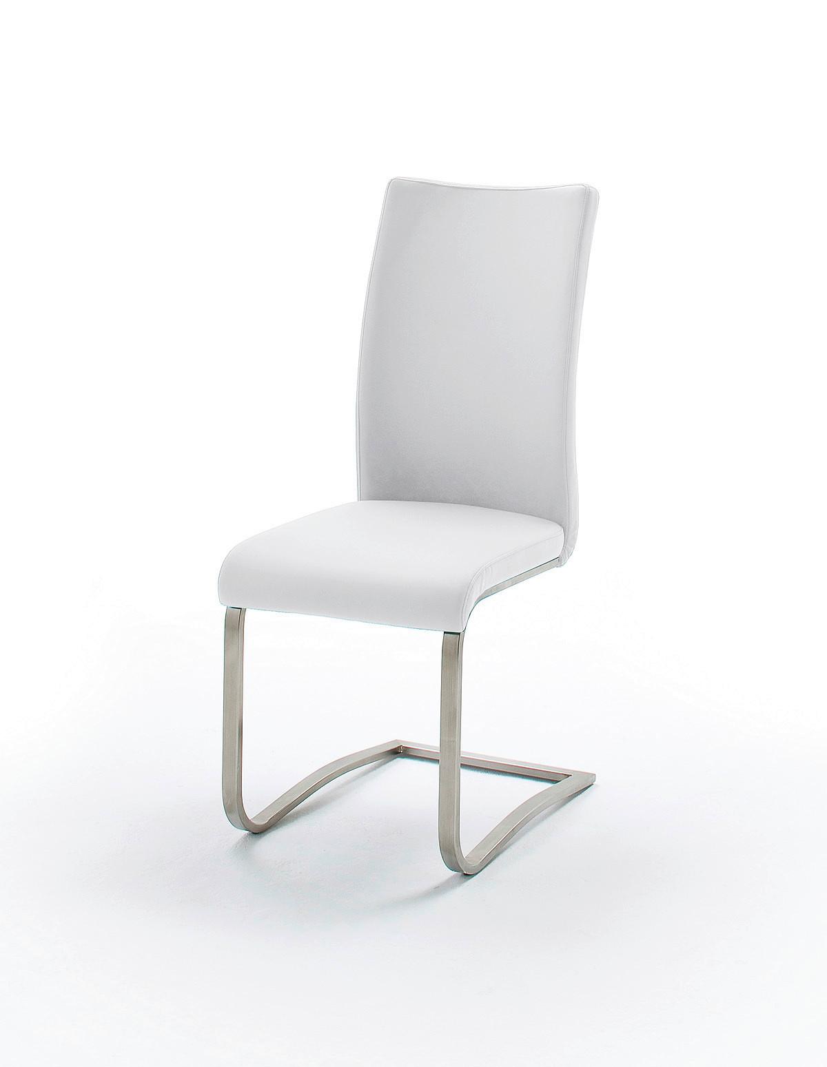 Schwingstuhl Arco 2 Leder Weiß B: 43 cm - Edelstahlfarben/Weiß, KONVENTIONELL, Leder/Metall (43/102/52cm)