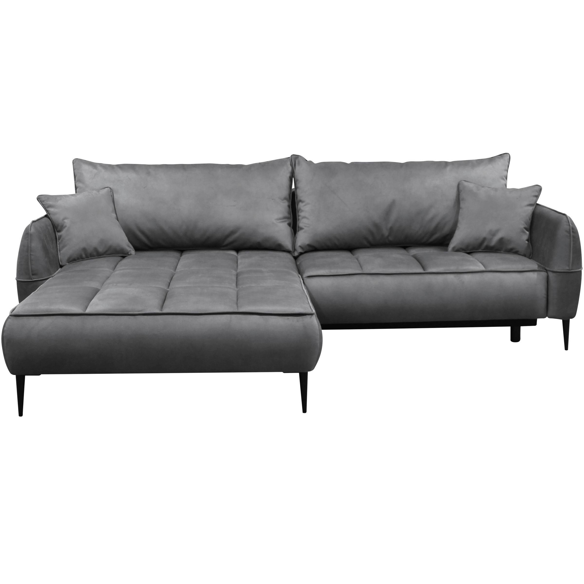 Ecksofa mit Bettkasten Letto 189x260 cm Velours Grau - Schwarz/Grau, Design, Textil (189/260cm) - MID.YOU