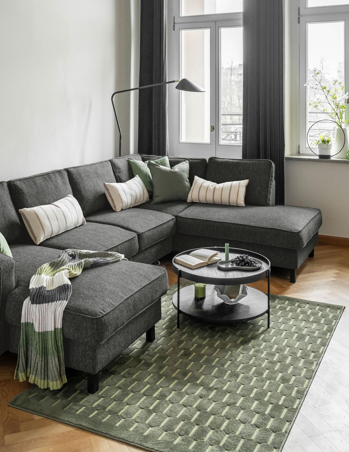Wohnlandschaft Molly Dunkelgrau U: 148x298x198 cm - Dunkelgrau/Schwarz, Textil (148/298/198cm) - MID.YOU