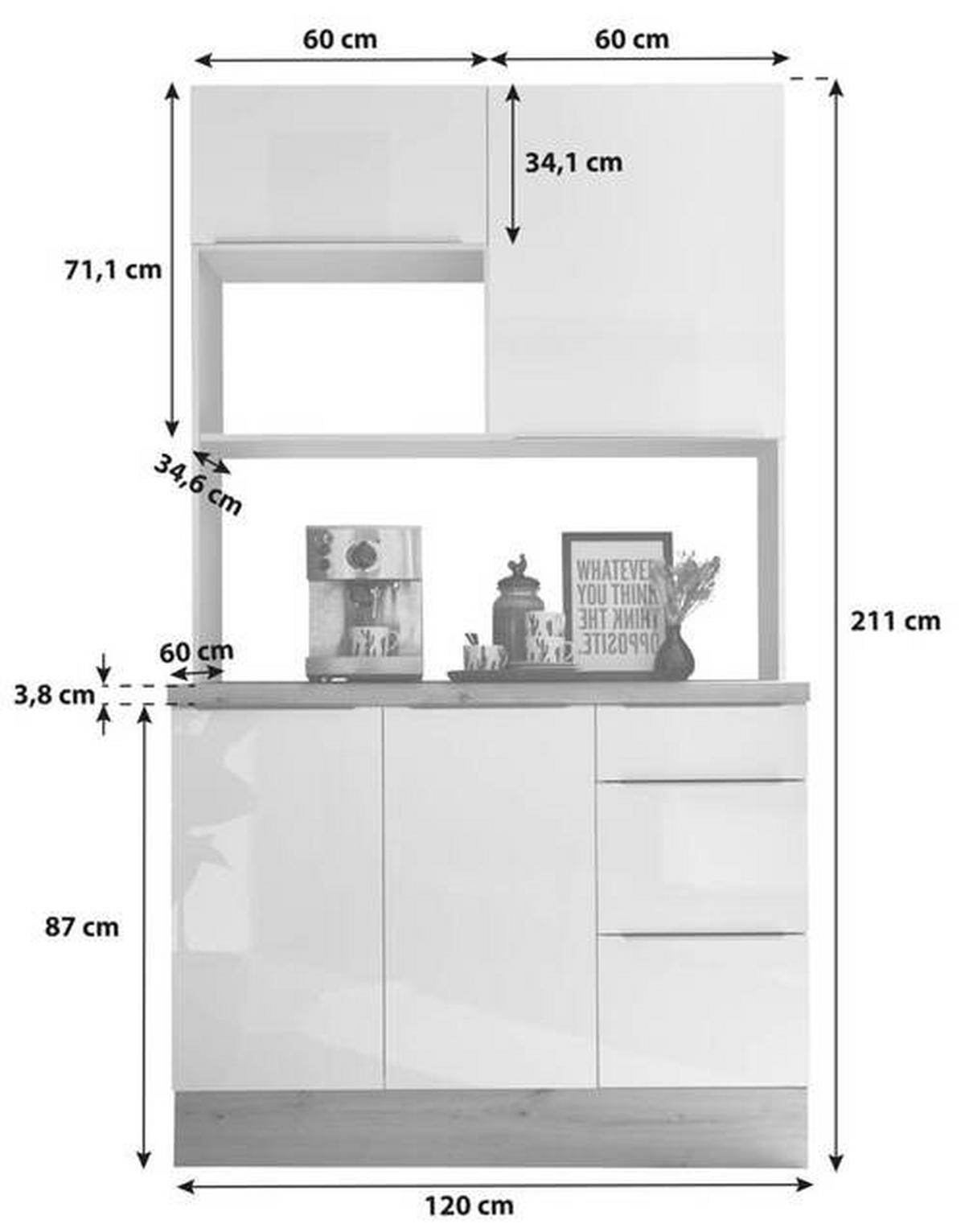 Miniküche Ohne Geräte 120 Cm Weiß Hochglanz - Weiß Hochglanz/Weiß, LIFESTYLE, Holzwerkstoff (120cm) - Respekta