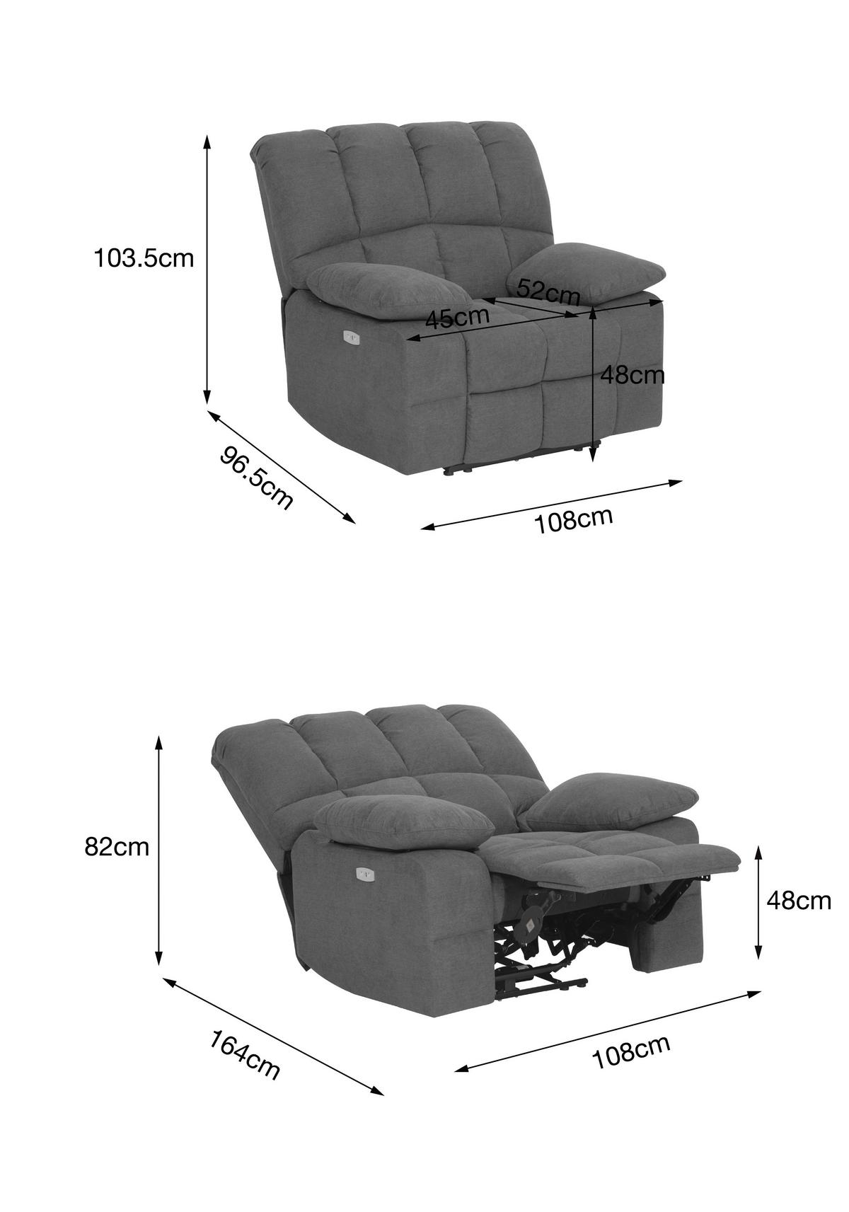 Relaxačné kreslo BOLTON, sivá, el.relaxačná funkcia - sivá, Basics, kov/drevo (108/103,5/96,5cm)