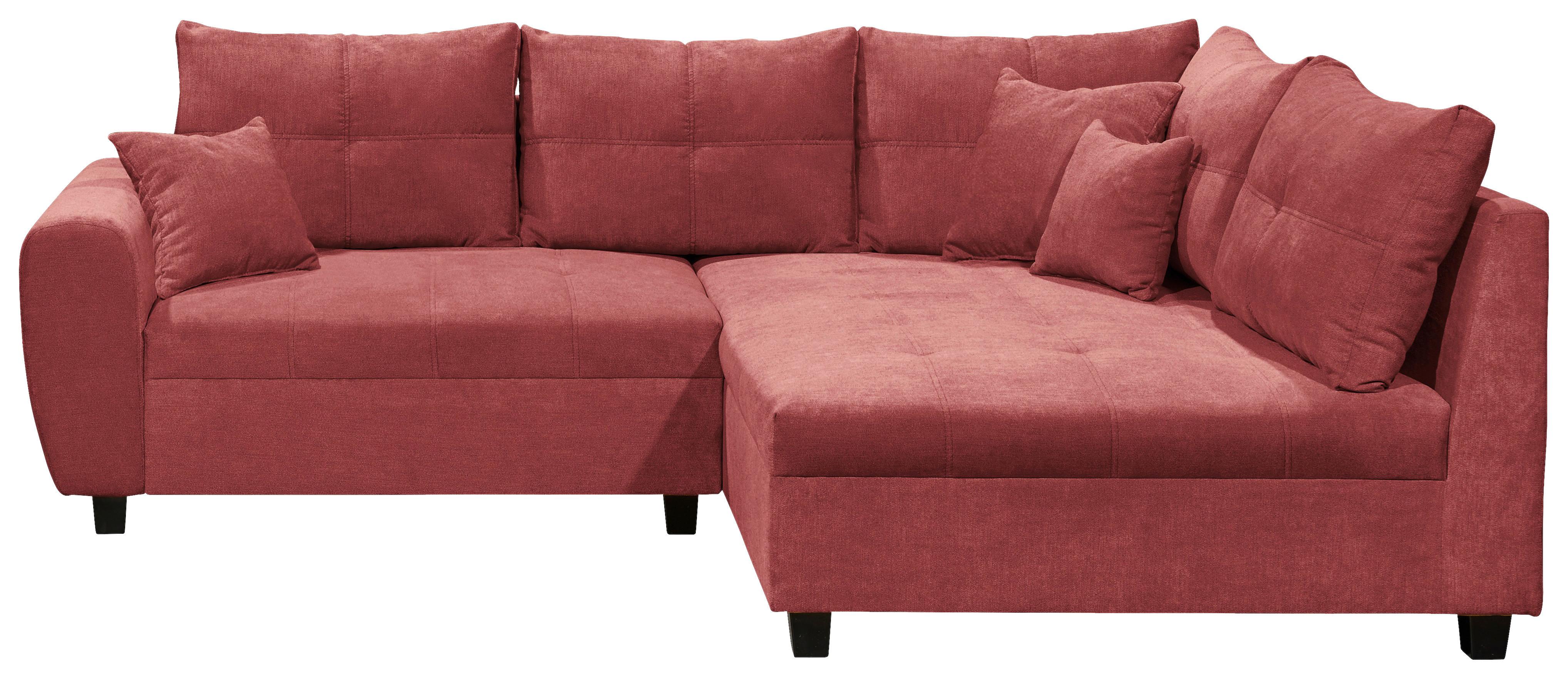 Ecksofa Inkl. Kissen + Hocker Lea, Polyester-Nylon - Beere/Schwarz, Basics, Holzwerkstoff/Textil (248/176cm) - MID.YOU
