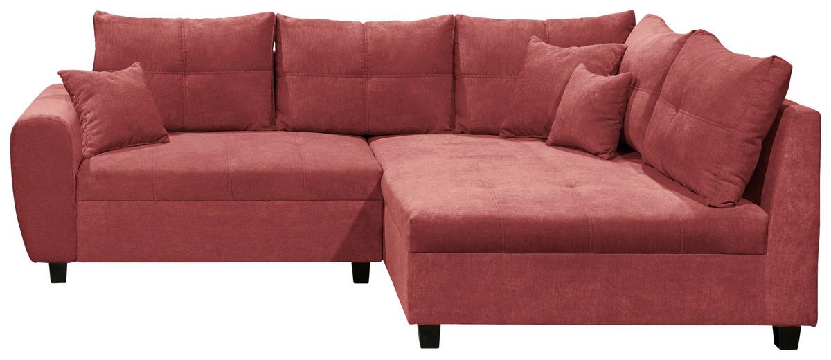 Ecksofa Inkl. Kissen + Hocker Lea, Polyester-Nylon - Beere/Schwarz, Basics, Holzwerkstoff/Textil (248/176cm) - MID.YOU