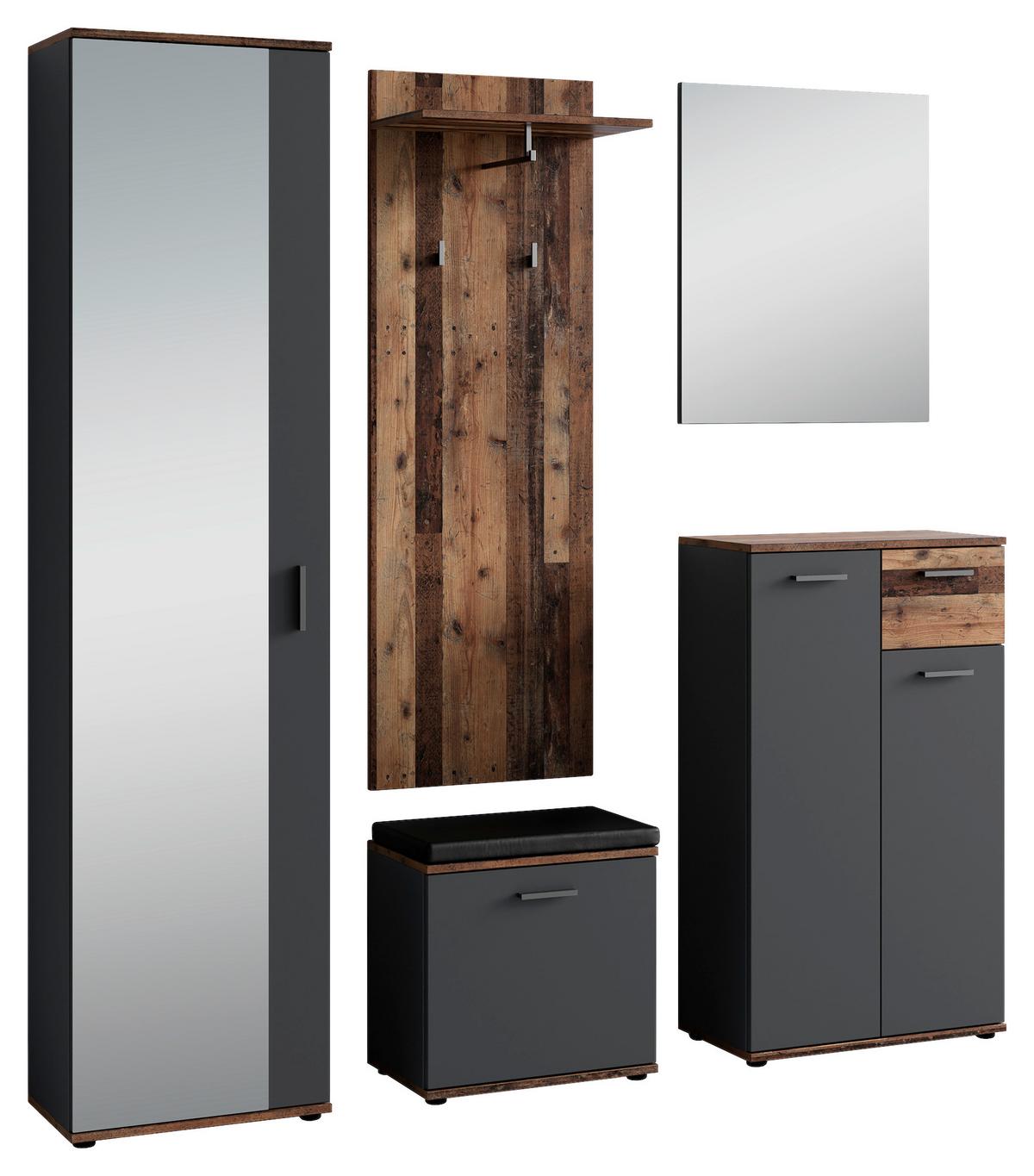 Garderobe Jakob 5-Teilig Alteiche/Anthrazit B: 49 cm - Alteiche/Anthrazit, Design, Glas/Holzwerkstoff (49/196/30cm) - MID.YOU