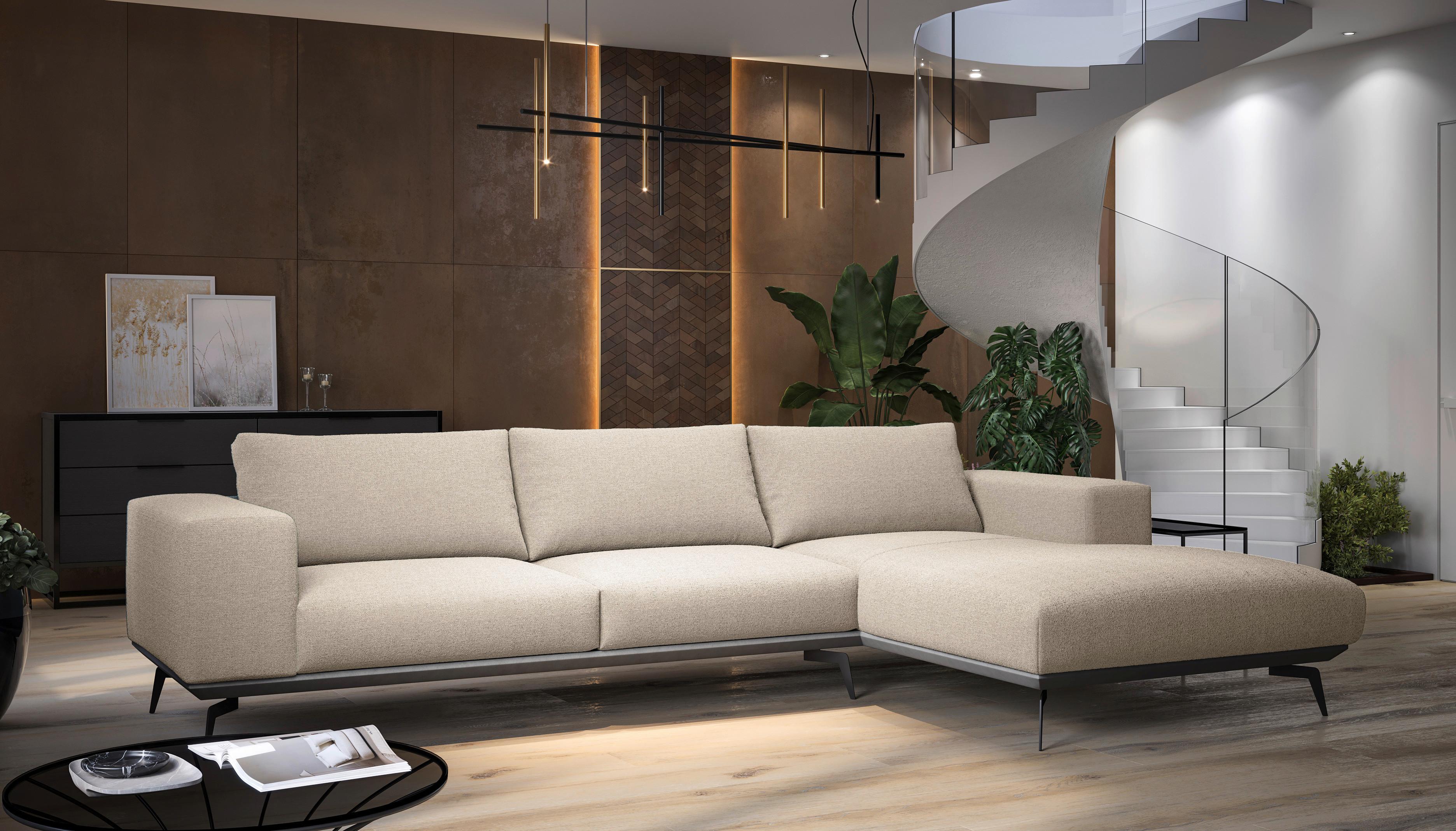 Ecksofa Albero - Creme/Schwarz, Design, Holz/Textil (330/180cm) - MID.YOU