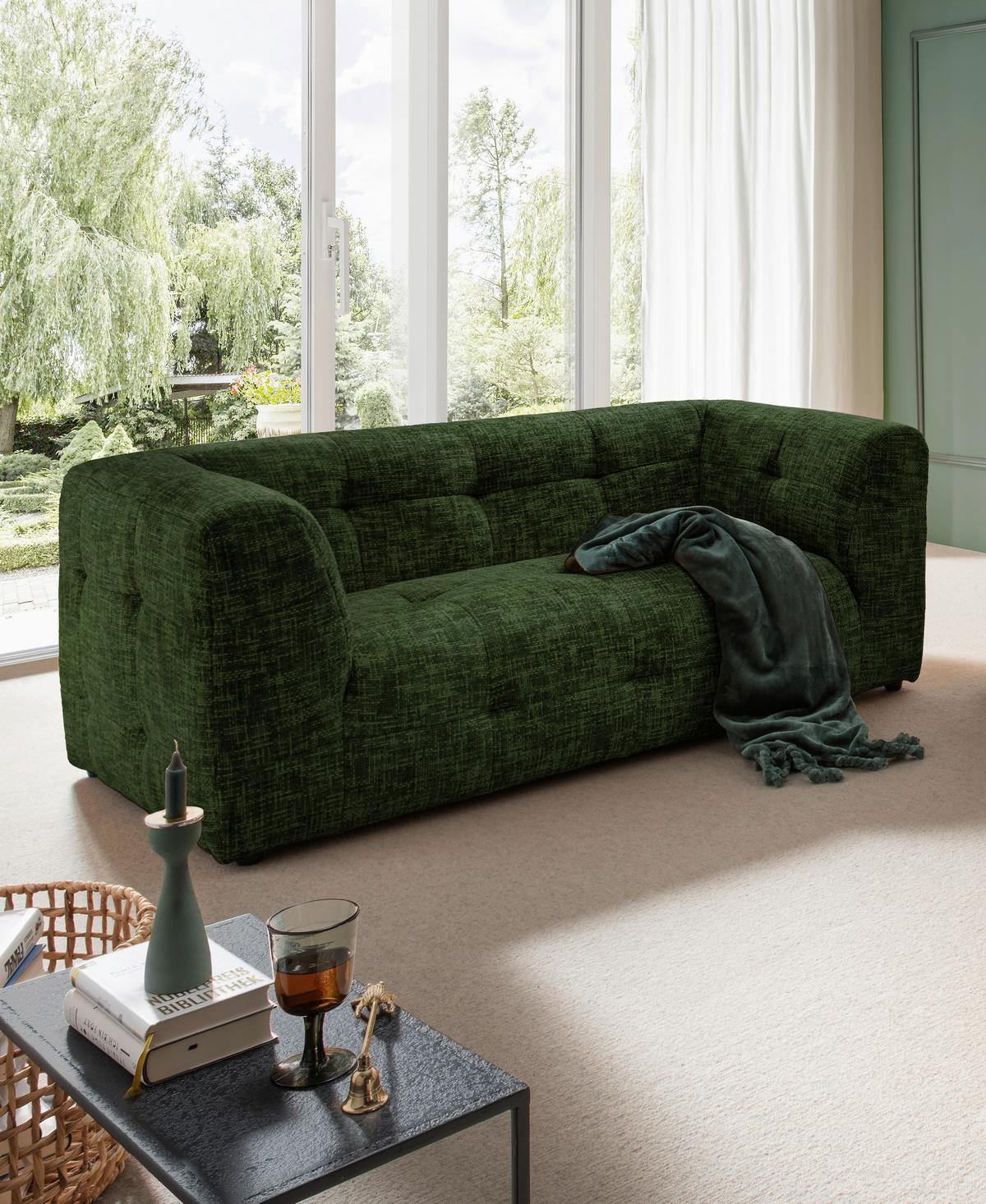 2-sitzer-sofa Velice, Dunkelgrün B: 184 Cm - Dunkelgrün/Schwarz, Design, Textil (184/72/95cm) - Livetastic