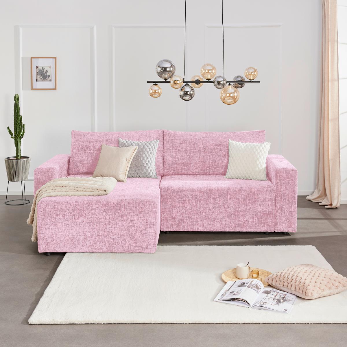Ecksofa Dallas - Schwarz/Rosa, MODERN, Holz/Kunststoff (258/173cm)