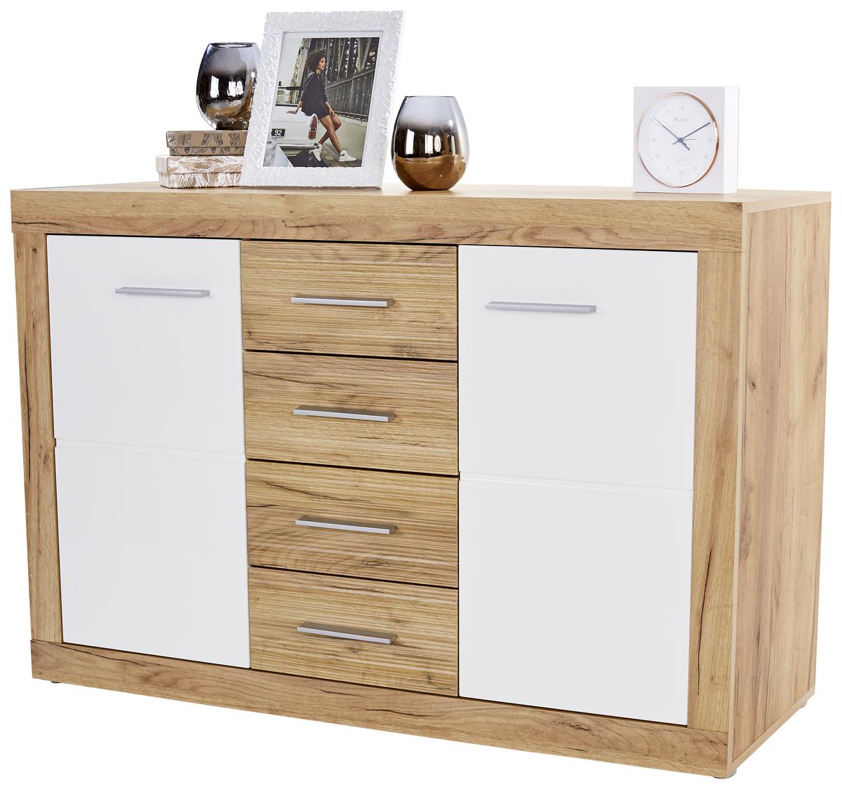 Kommode Xeno, Weiß/Eichefarben BxHxT: 137,5x86x39,9 cm - Eichefarben/Weiß, MODERN, Holzwerkstoff (137,5/86/39,9cm)