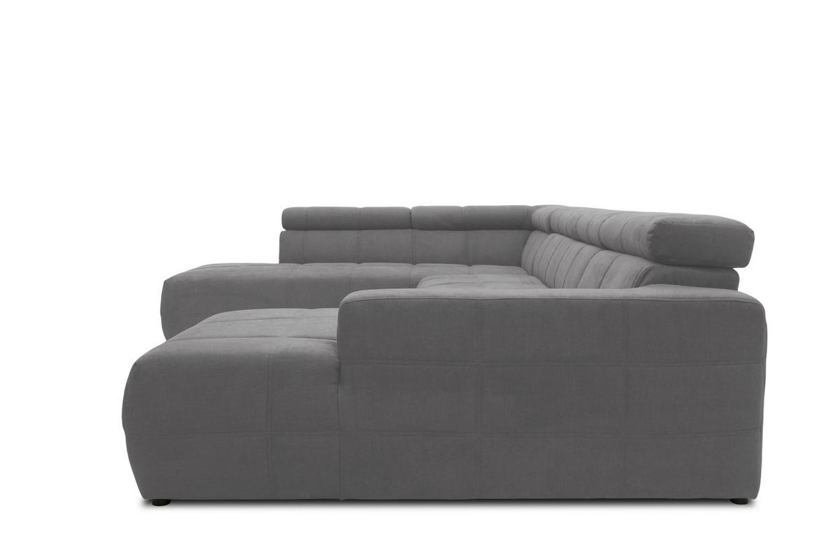 Wohnlandschaft Brandon Mit Kopfteilverstellung Silber - Silberfarben/Schwarz, Design, Textil (228/359/175cm) - MID.YOU