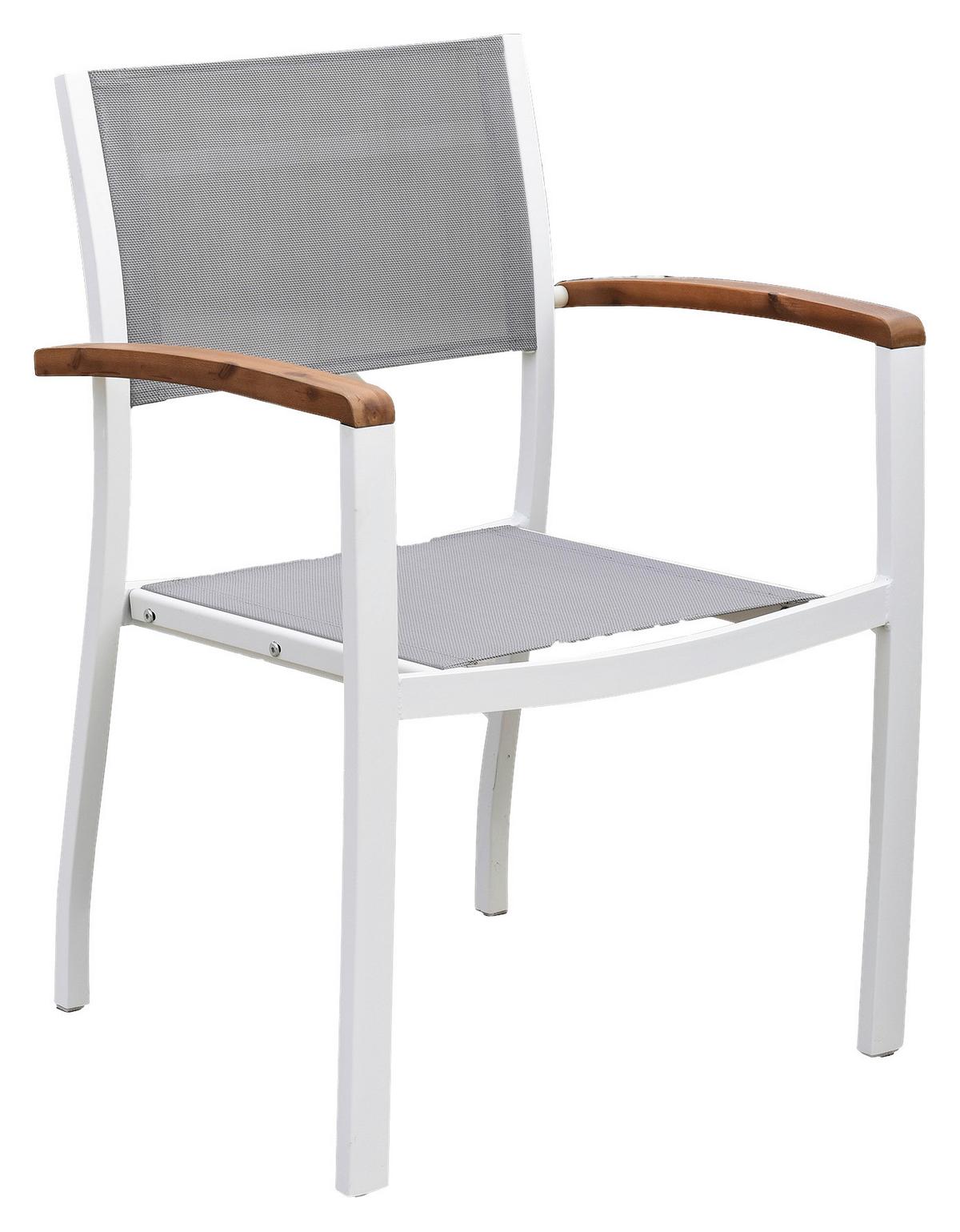 Gartensessel Stapelbar Naxos Holz, Metall, Textil - Weiß/Naturfarben, MODERN, Holz/Textil (59/85/56cm) - Gardenson