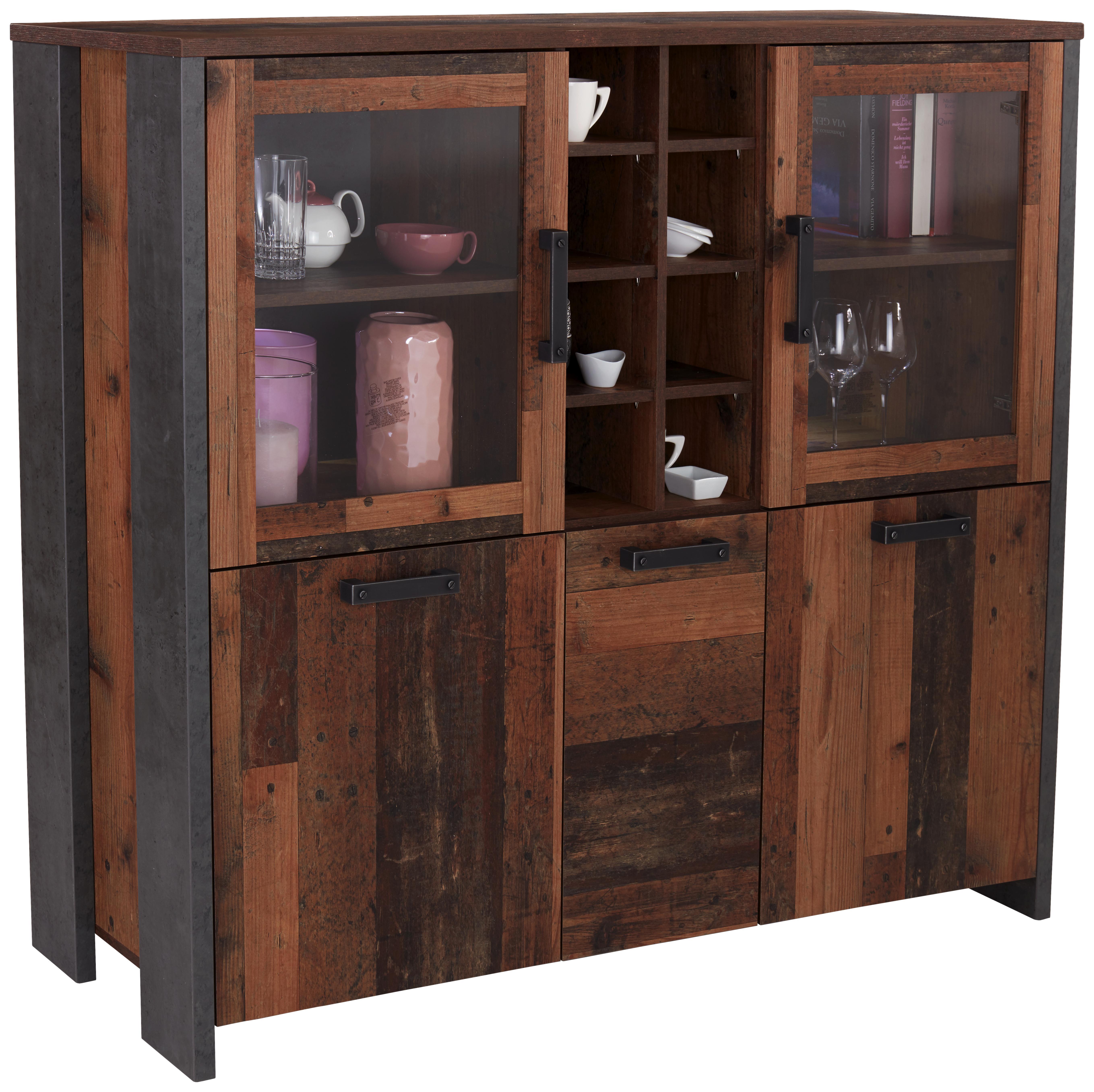 Highboard Clif B:151cm Old Wood Vintage/beton Dekor - Dunkelgrau, MODERN, Glas/Holzwerkstoff (151,4/127,9/41,6cm)