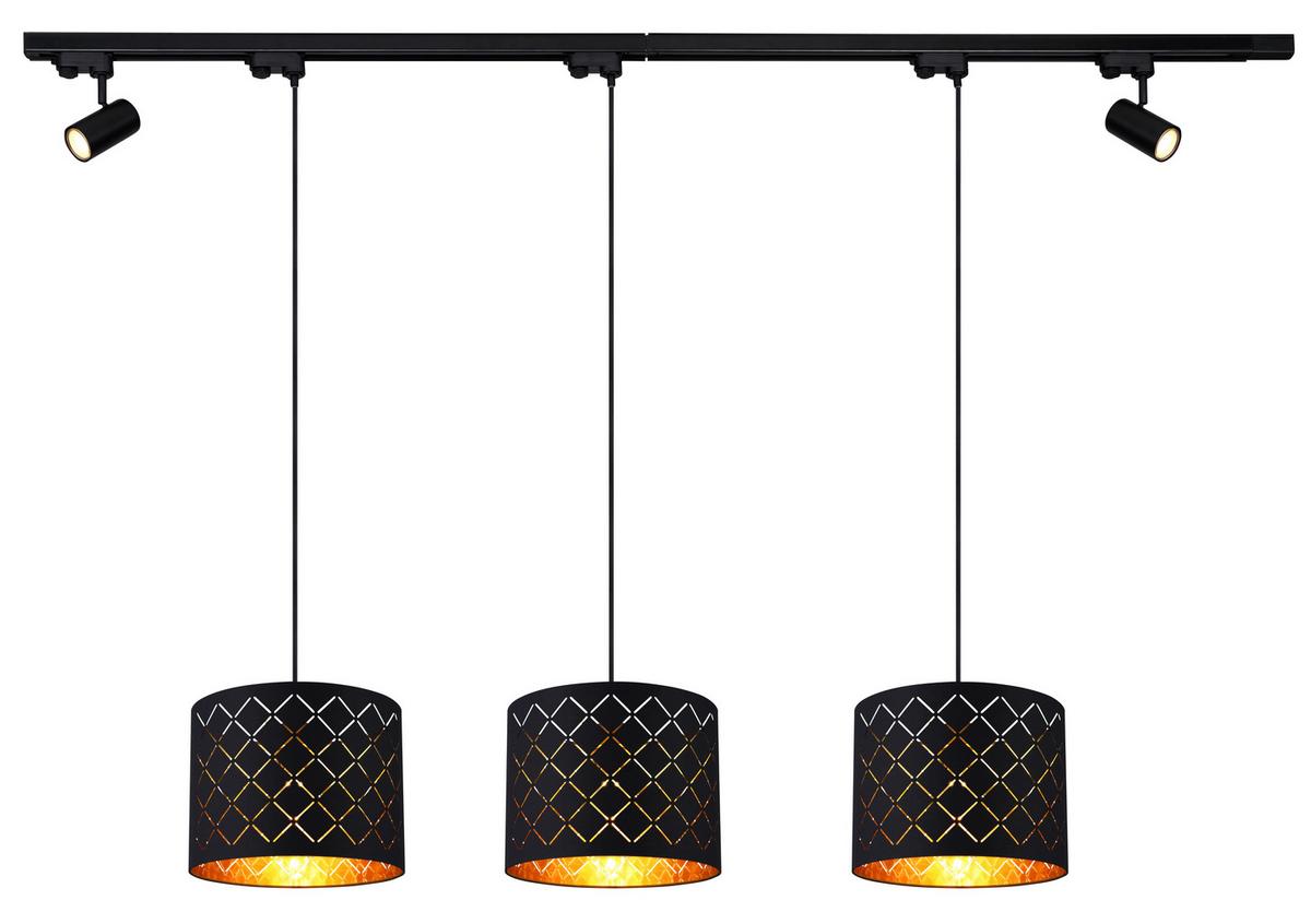 LED-Hängeleuchte H: 120 cm 5-Flammig, drehbar - Goldfarben/Schwarz, Design, Kunststoff/Textil (193/30/120cm) - Globo